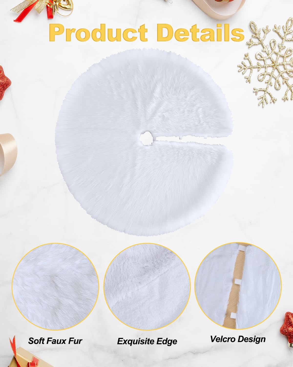 COOLWUFAN 48 Inches Christmas Tree Skirt for Xmas Tree Holiday Party Decorations White Plush (White)