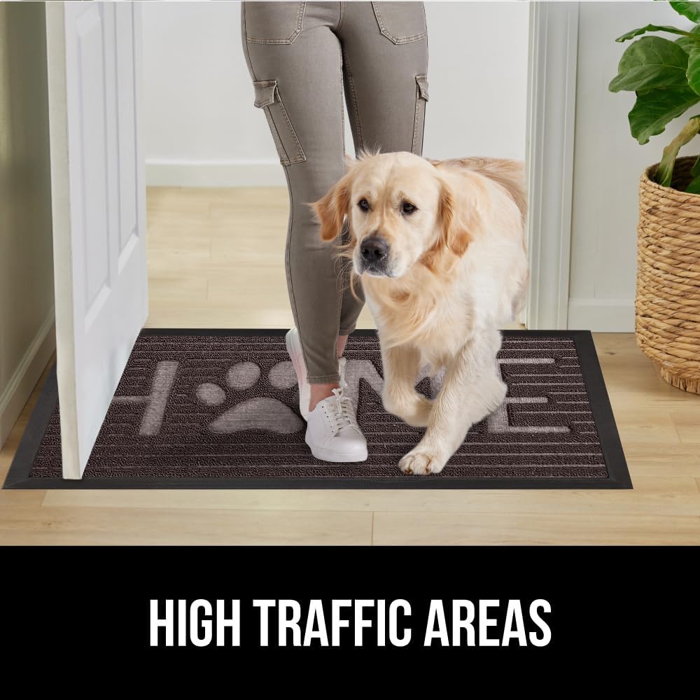 GORILLA GRIP 100% Waterproof All-Season WeatherMax Doormat US Designed Natural Rubber, Stain and Fade Resistant, Low Profile Indoor Outdoor Door Mats, Easy Clean Patio Mat, Espresso Home Paw
