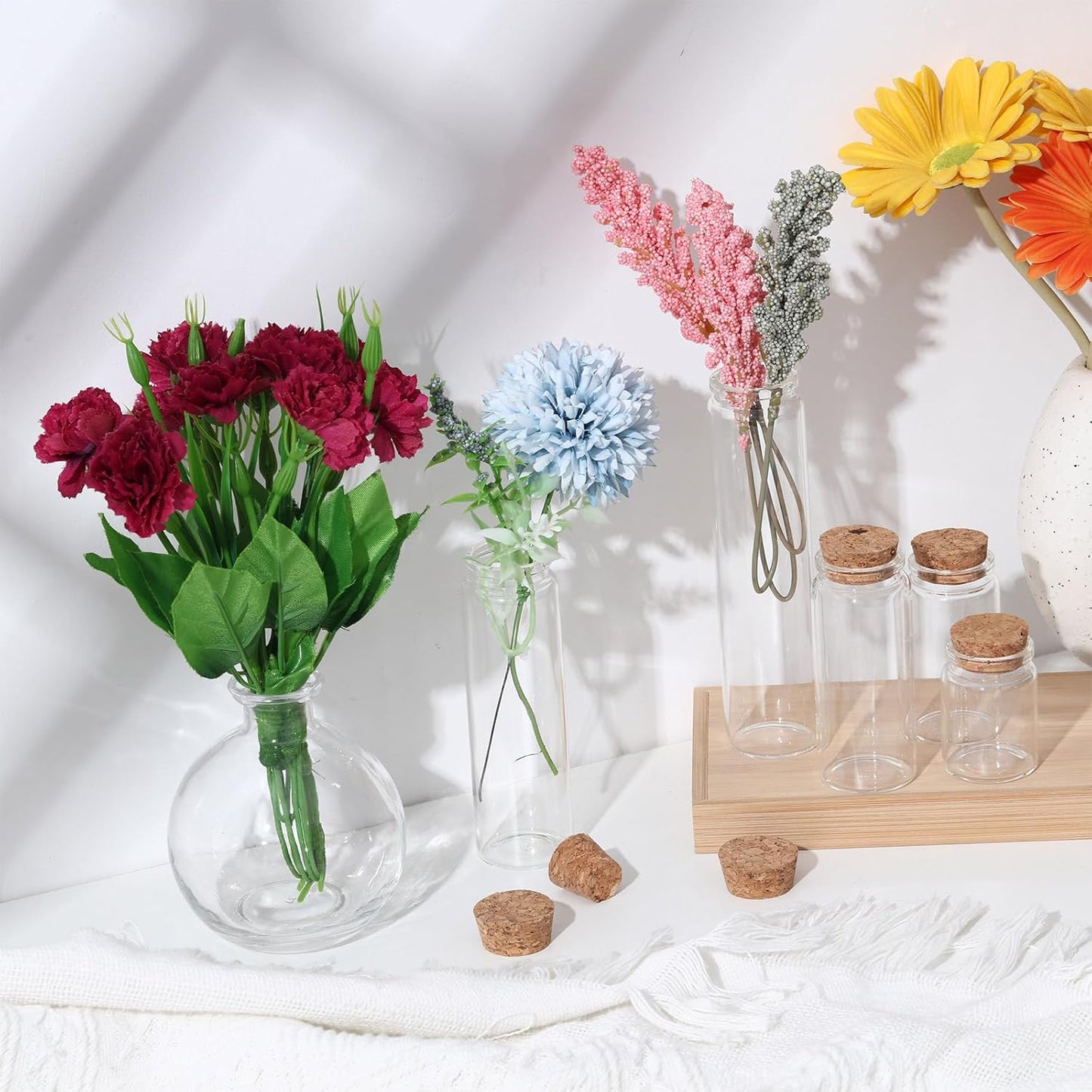 12 Pcs Halloween Glass Potion Bottle with Corks 6 Size Assorted Mini Glass Bottle Clear Message Jars with 2 Funnels for Halloween Decoration Party Favor Costume Prop DIY Crafts Witchcraft Supplies