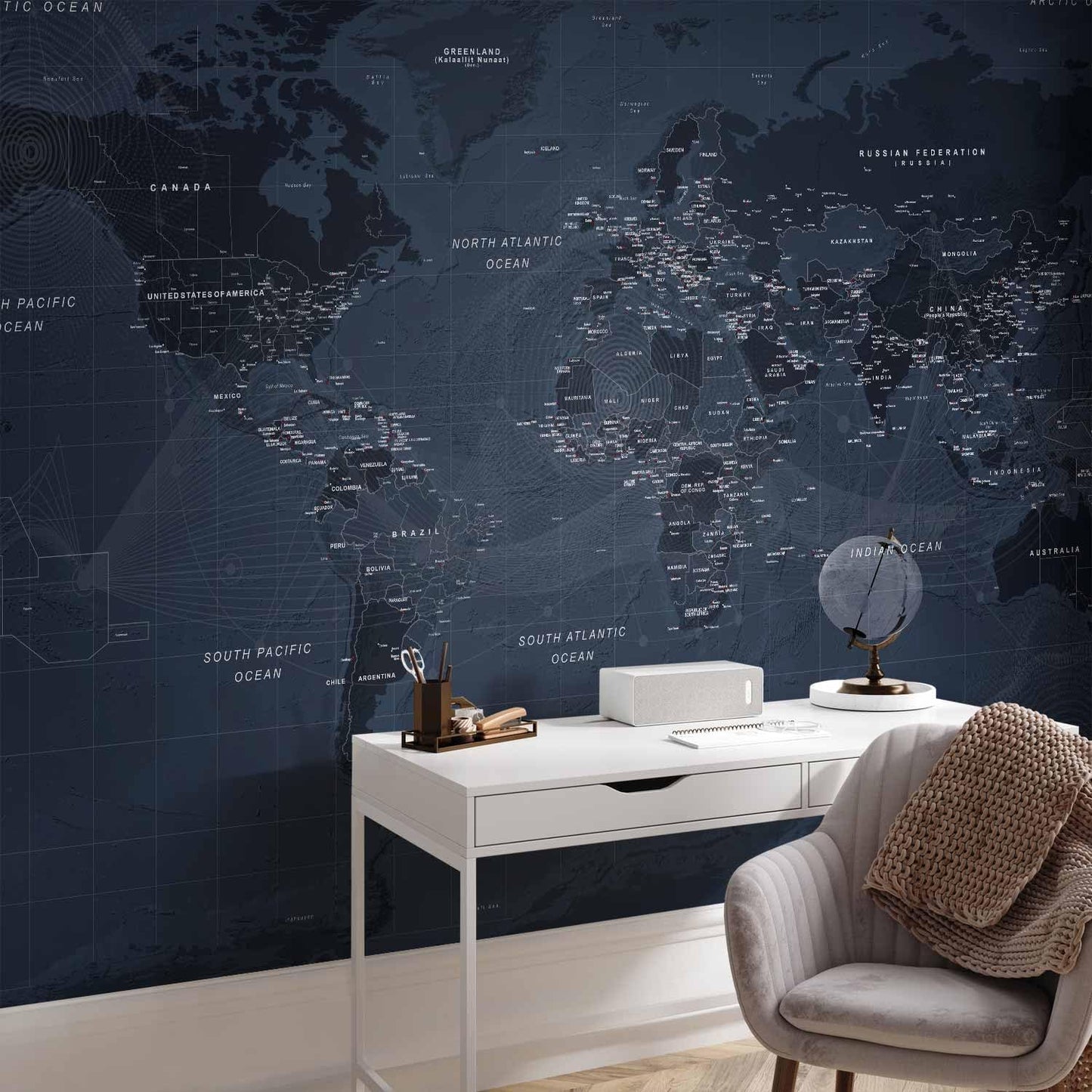 artgeist Premium Wall Mural World Map 98x69 in - XXL Non-Woven Wallpaper Fleece Wall Decor Photo Print Picture Image Design Home Map of The World k-A-0123-a-a