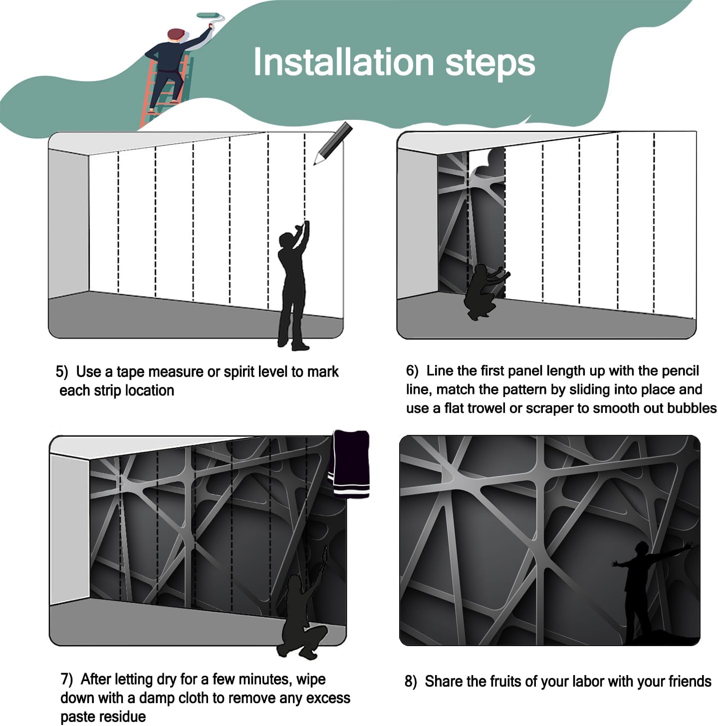 -3D Black Abstract Geometric Wallpaper Bedroom Living Room 140" x 91" (Not Peel and Stick)