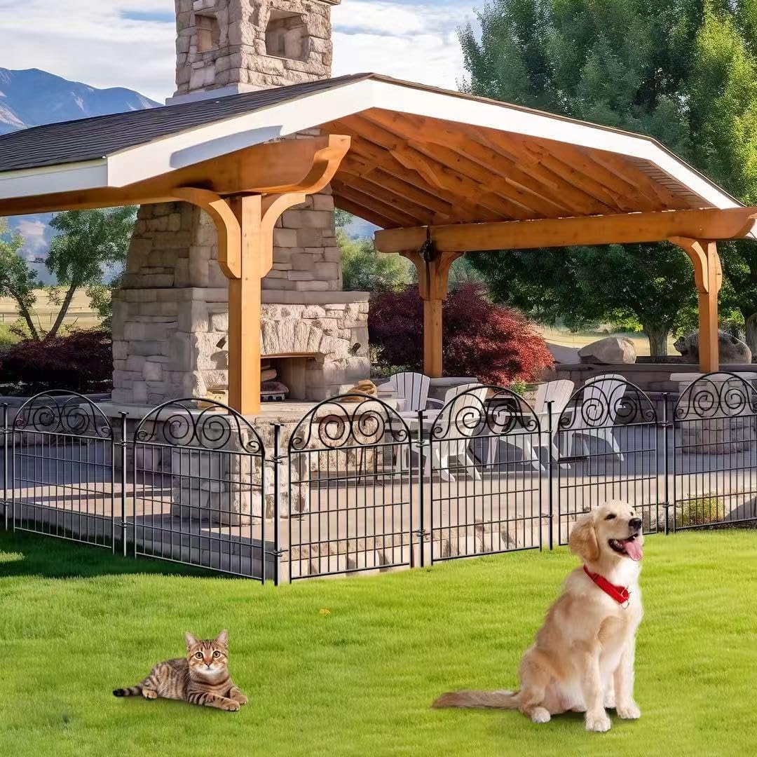 Tall Garden Fence Animal Barrier with Gate, 40 in(H) 8 Panels Garden Fences and Borders for Dogs, Dog Fence Outdoor for Yard, Total Length 17.5 Ft Metal Temporary Fencing│Patented