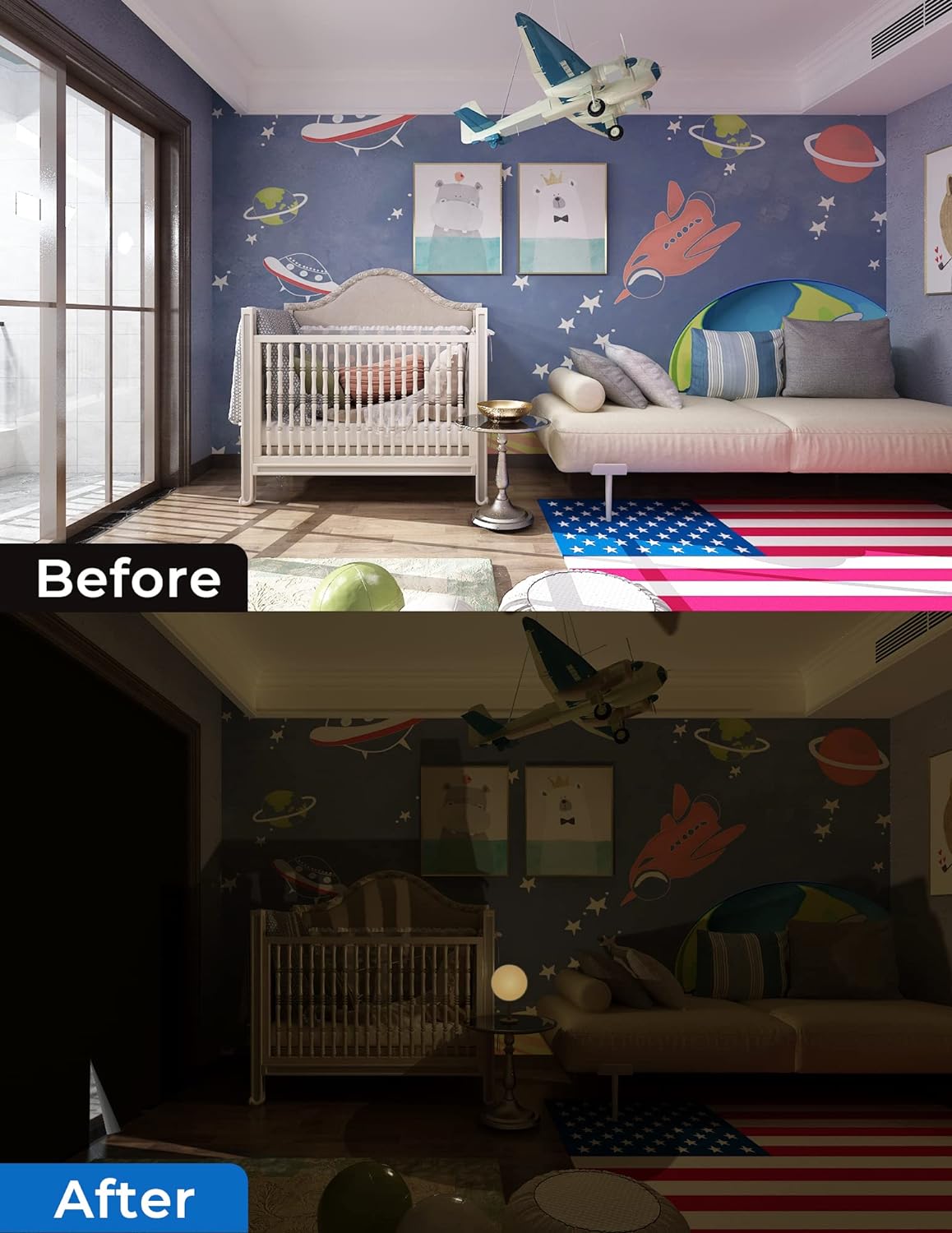 Sumobaby Blackout Curtains for Bedroom Portable 72”x59”Black Out Window Cover with Heat-Resistant Hook&Loop Tape,100% Blackout Shades,NoDrill Blinds for Windows DIY Cut Fit for Nursery&Dorm Room,Black