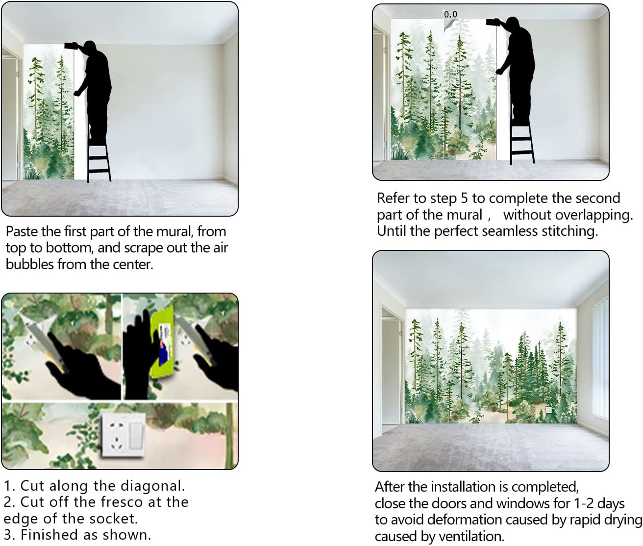 Boys or Girls Cartoon Pine Tree Forest wallpeper Nursery Kids Bedroom Wall Mural - 91"x65"(Not Peel and Stick)