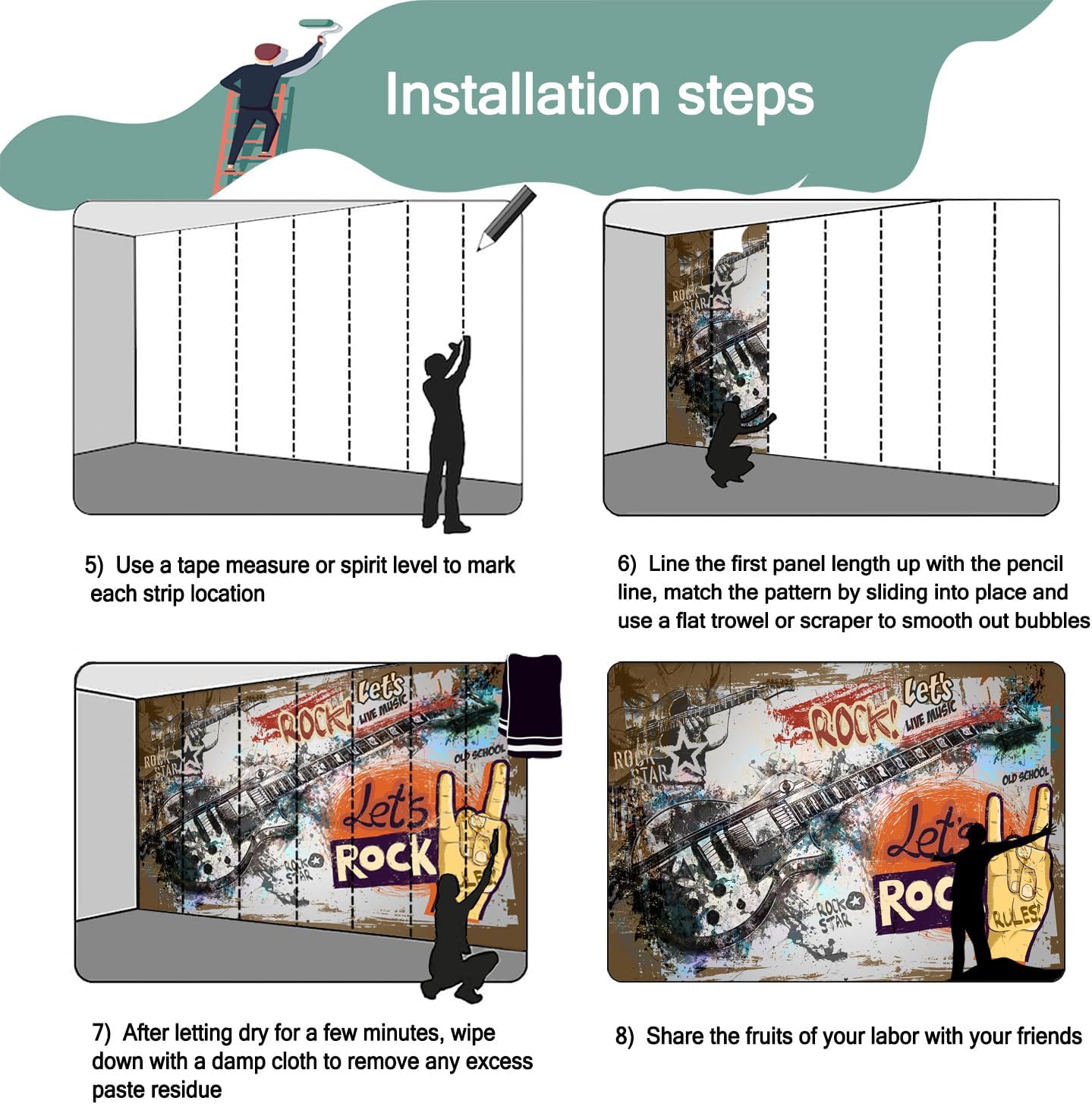 -Vintage Graffiti Hand-Painted Wall Bedroom Mural XT17 L 180" x 115"