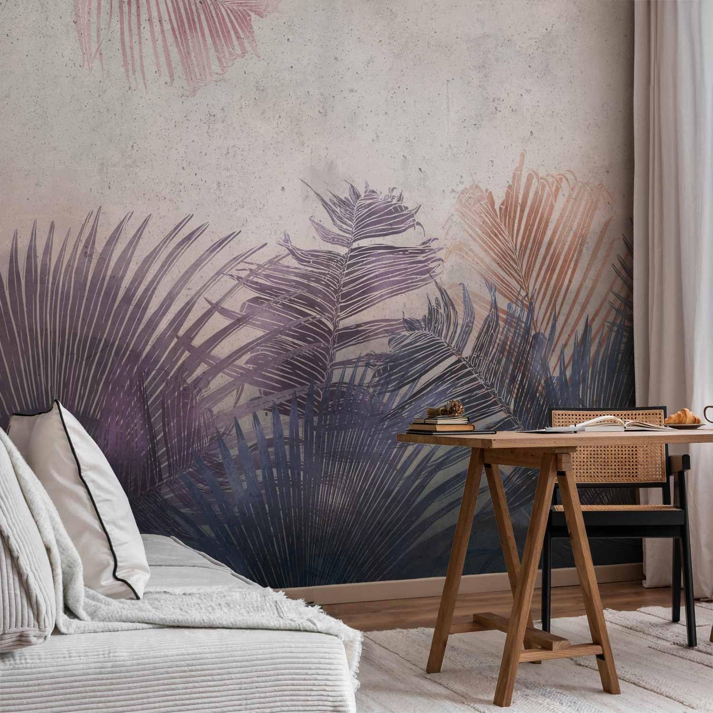 artgeist Wall Mural Jungle 138x101 in - XXL Non-Woven Wallpaper Fleece Wall Decor Photo Print Picture Image Design Leaves Botanical Nature Purple Grey b-A-0827-a-a