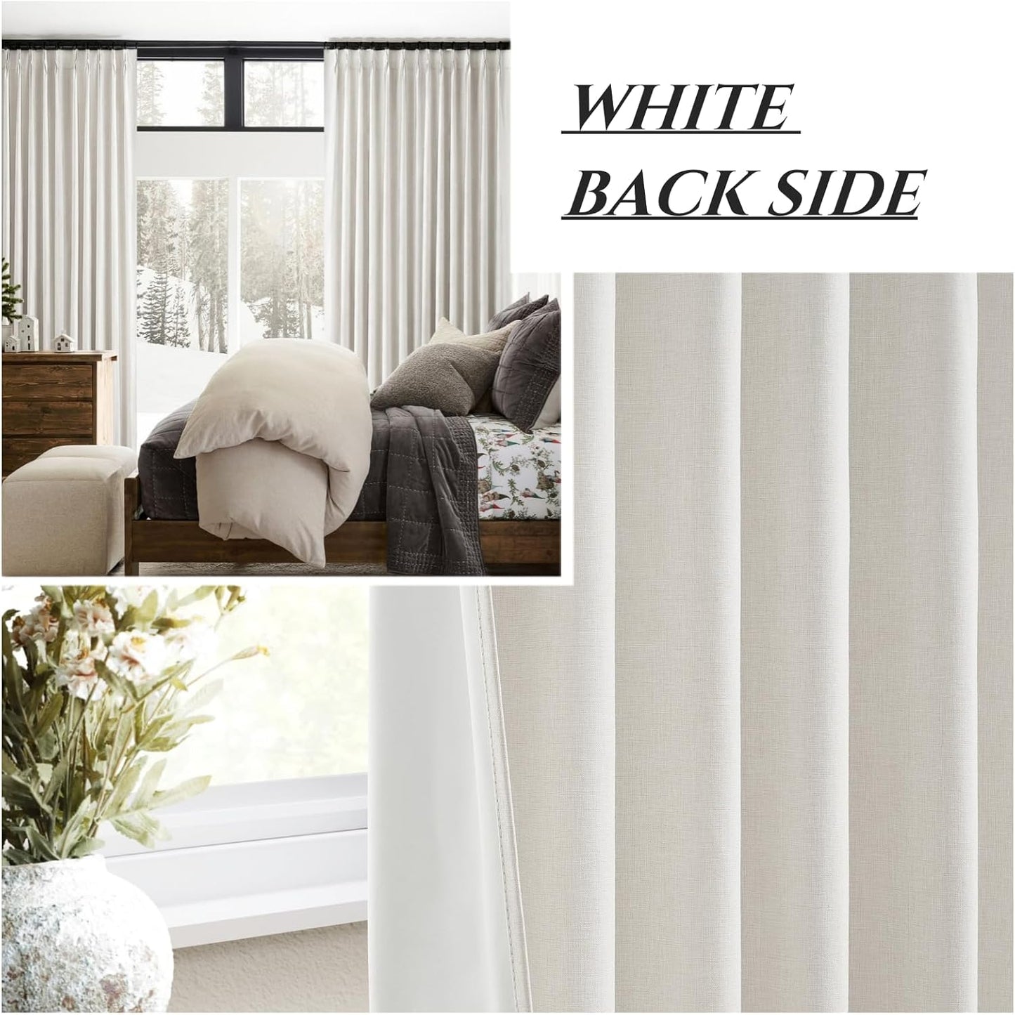 Neutral 86 Inch Nursery Blackout Window Curtains for Bedroom 86 Inches Long, Thermal Curtains for Summer Heat Blocking Linen Custom Made Drapes Pinch Pleated Back Tab Rustic (40"x86"2 Panels)