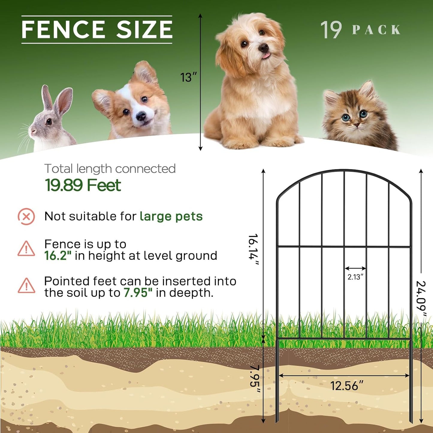 Goovilla Garden Fence, Total 20ft(L) x 24in(H) Garden Fencing Animal Barrier, 19 Pcs Rustproof Metal Fence Panels, Black No Dig Fence, Decorative Garden Fences and Borders for Dogs, Flower Bed, Patio