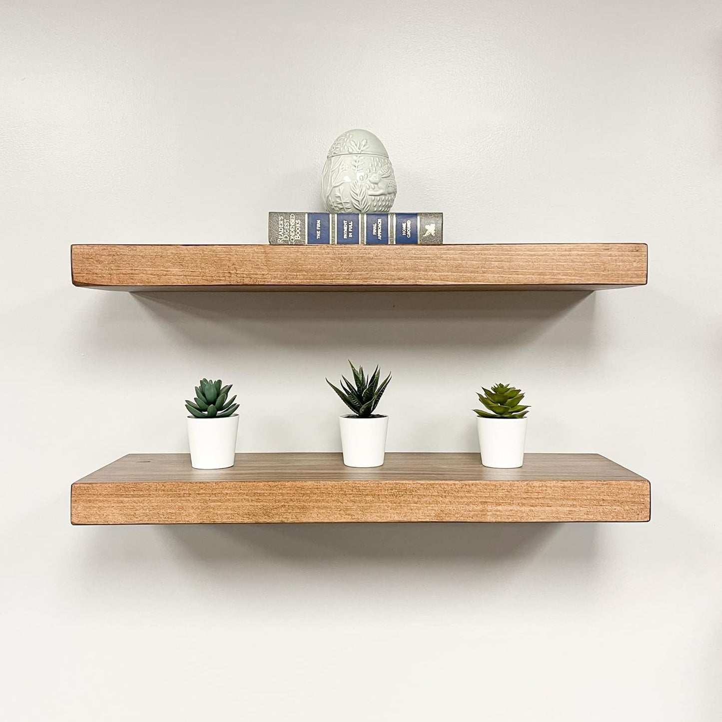 URBANDI, Rustic Floating Shelves, Set of 2, Hidden Bracket, Solid Wood, Heavy Duty, Wall Mounted Shelves, (Brown, 48Wx8D)