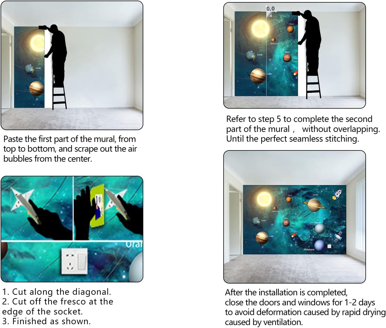 Kids Universe Planet Galaxy Wallpaper Solar System Starry bight Sky Ceiling Nursery Wall Mural - 160"x108"(Not Peel and Stick)
