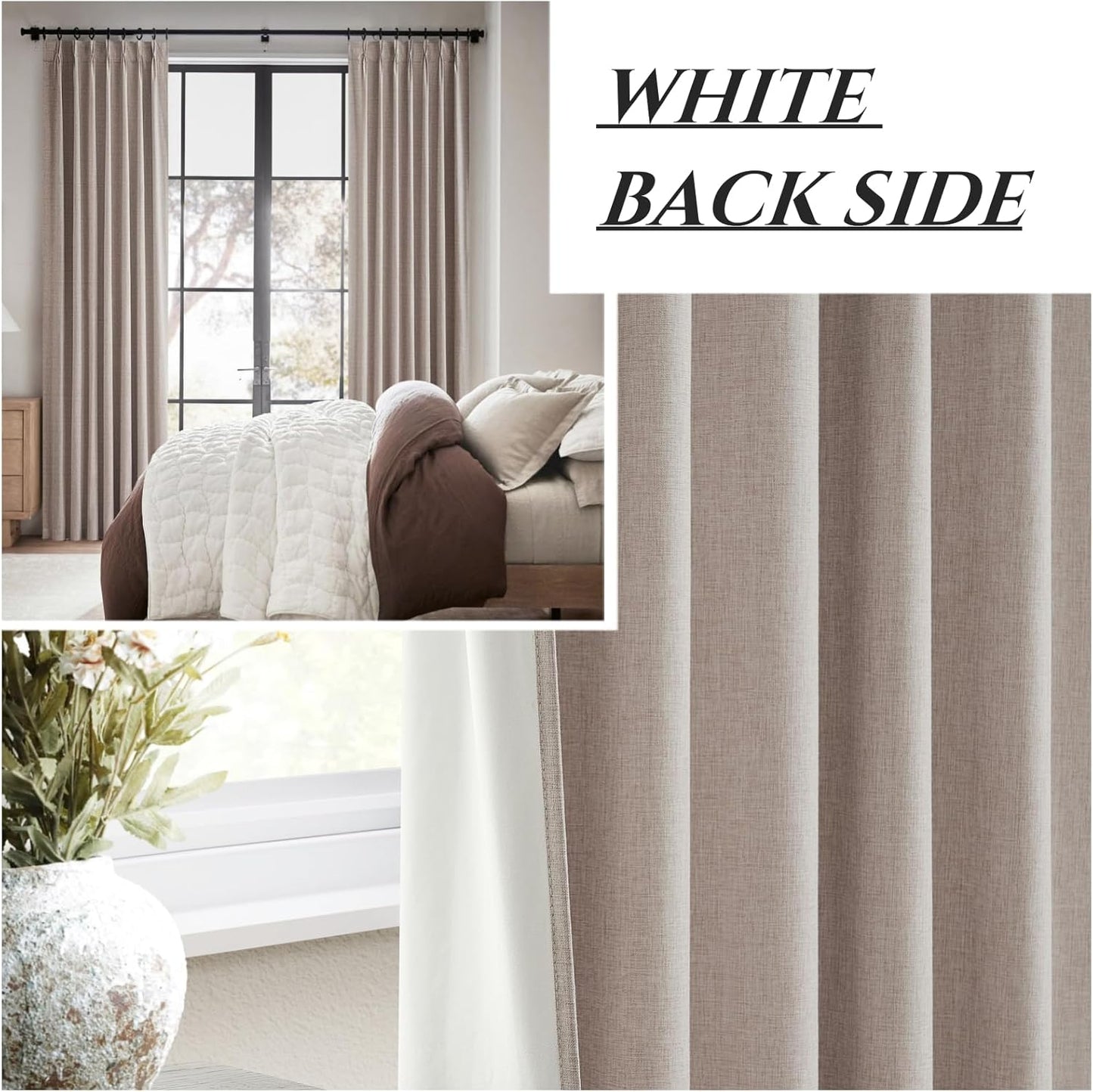 Thick Linen Viral Black Out Curtains 92 Inches Long for Dining Room 2 Panels Set, Bohemian Pinch Pleated Room Darkening Drapes with Back Tab Ceiling Track for Nursery Office 40x92 Inch Burlap Curtain