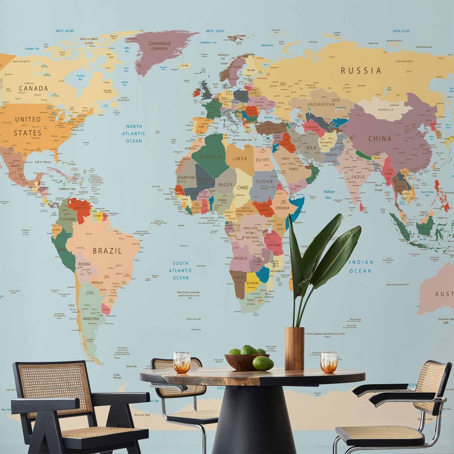 artgeist Premium Wall Mural World Map 157x110 in - XXL Non-Woven Wallpaper Fleece Wall Decor Photo Print Picture Image Design Home Map of The World k-B-0001-a-c