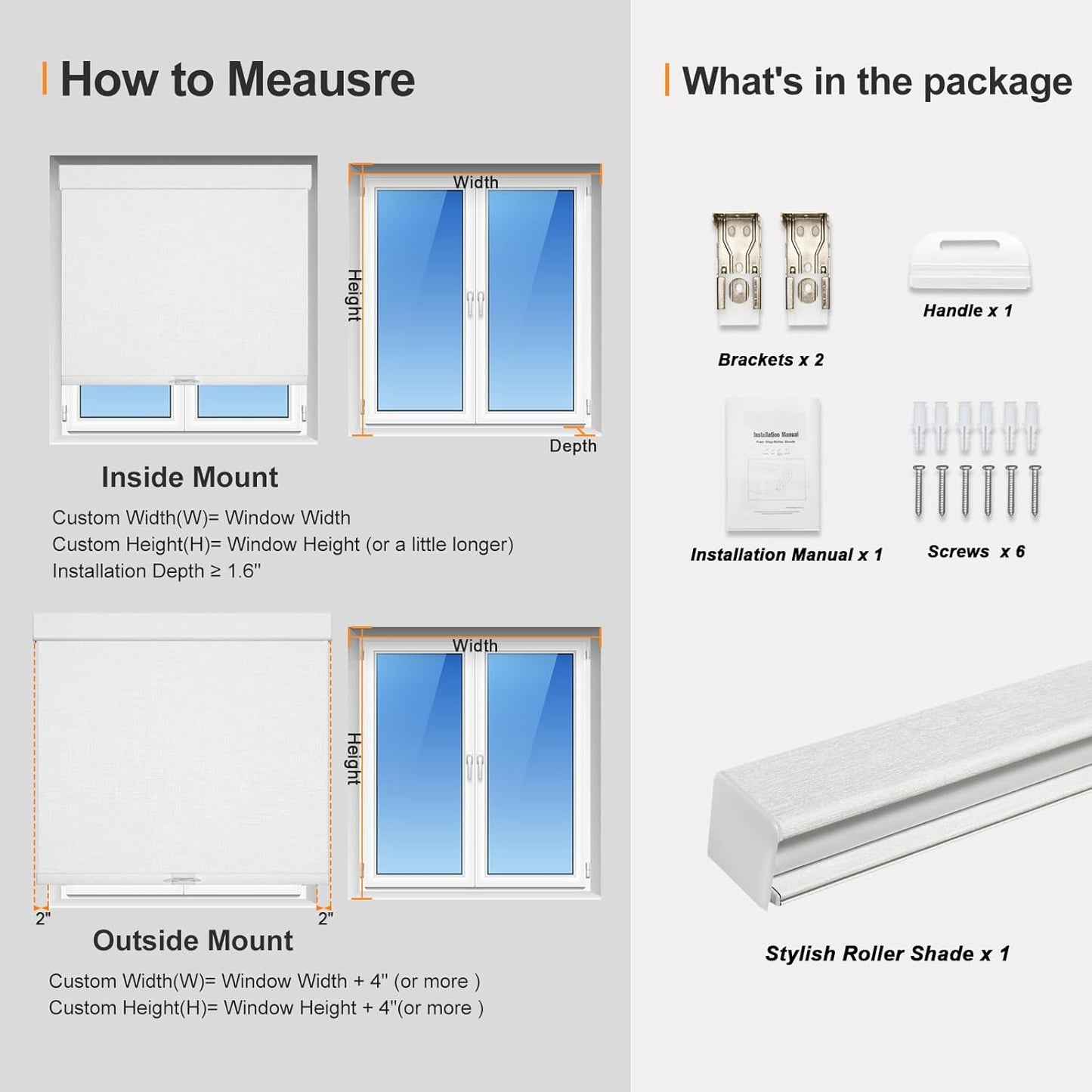 Persilux Blackout Roller Shades Windows Shades with Jacquard Fabric, Cordless Blinds Pull Down for Home, Easy to Install for Door/Office, White (45.5"W x 48"H)