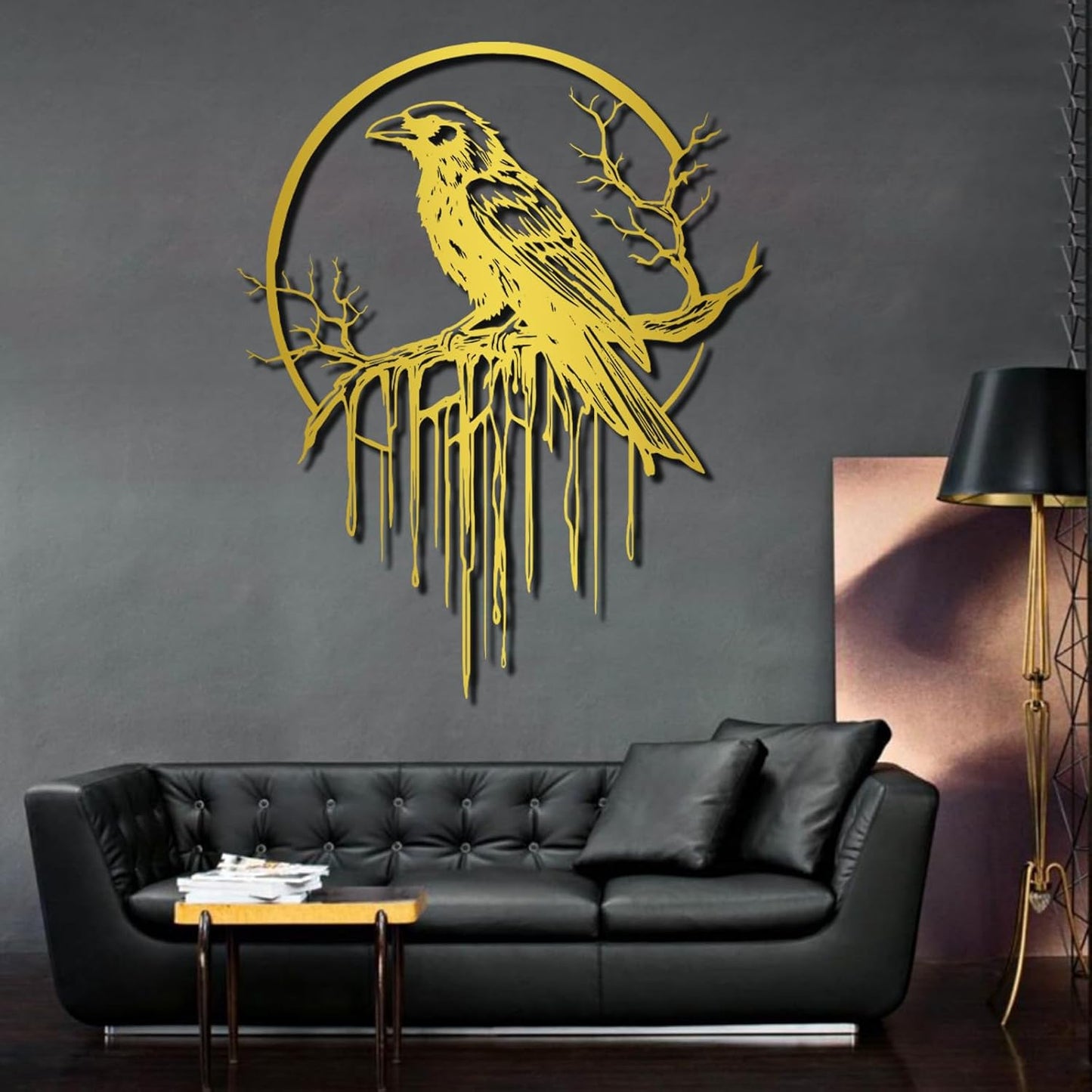 Crow Metal Wall Decor, Raven Wall Art, Large Gothic Raven Decor Hangings, Bird Wall Decor, Metal Tree Branch Decor, Ravens Sign, Raven Art for Living Room (Silver, 47"x38" | 120x96cm, metal wall art)