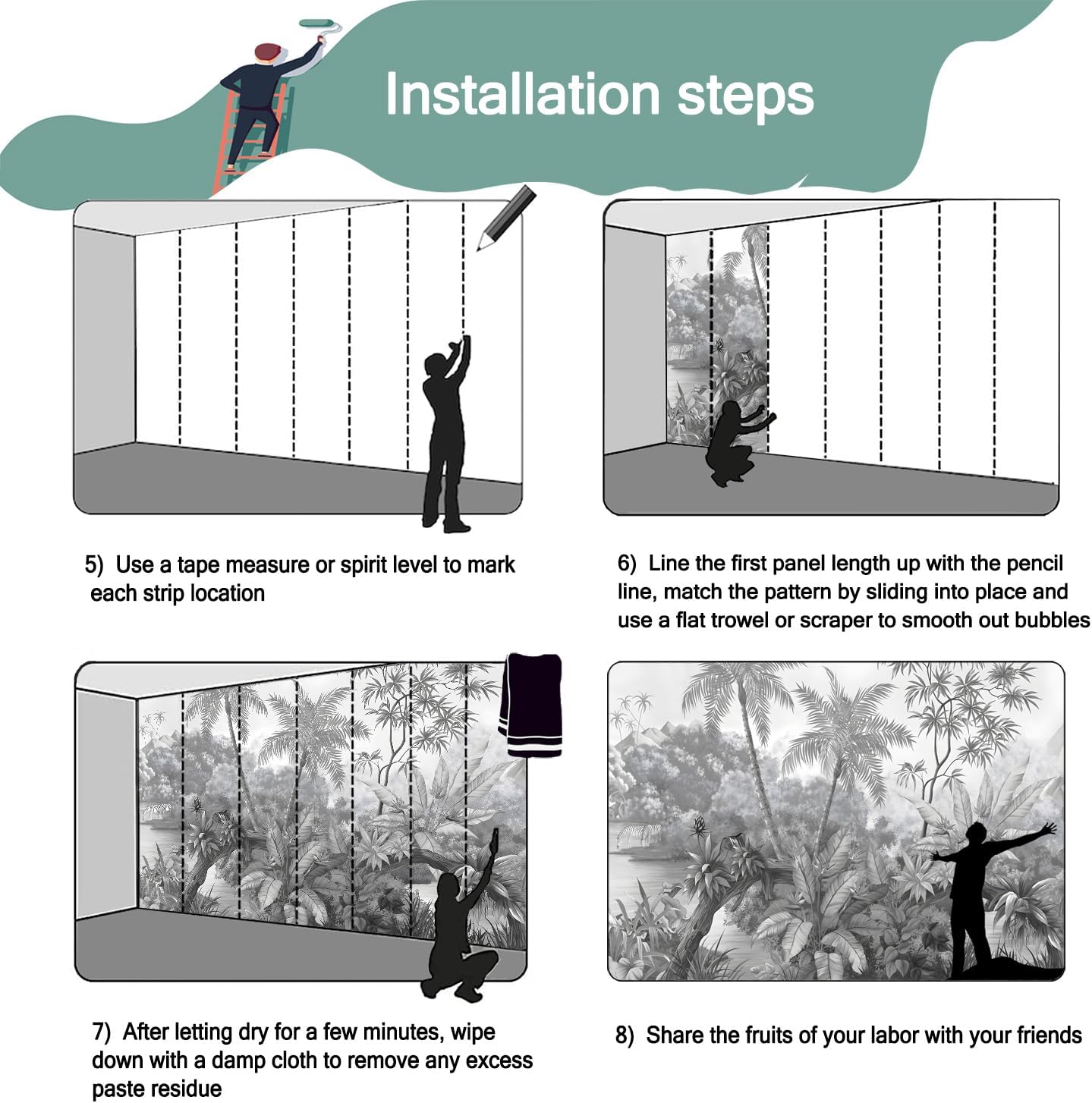 -Grey Rainforest Leaves Fabric Wallpaper Bedroom XT11 M 140" x 91"