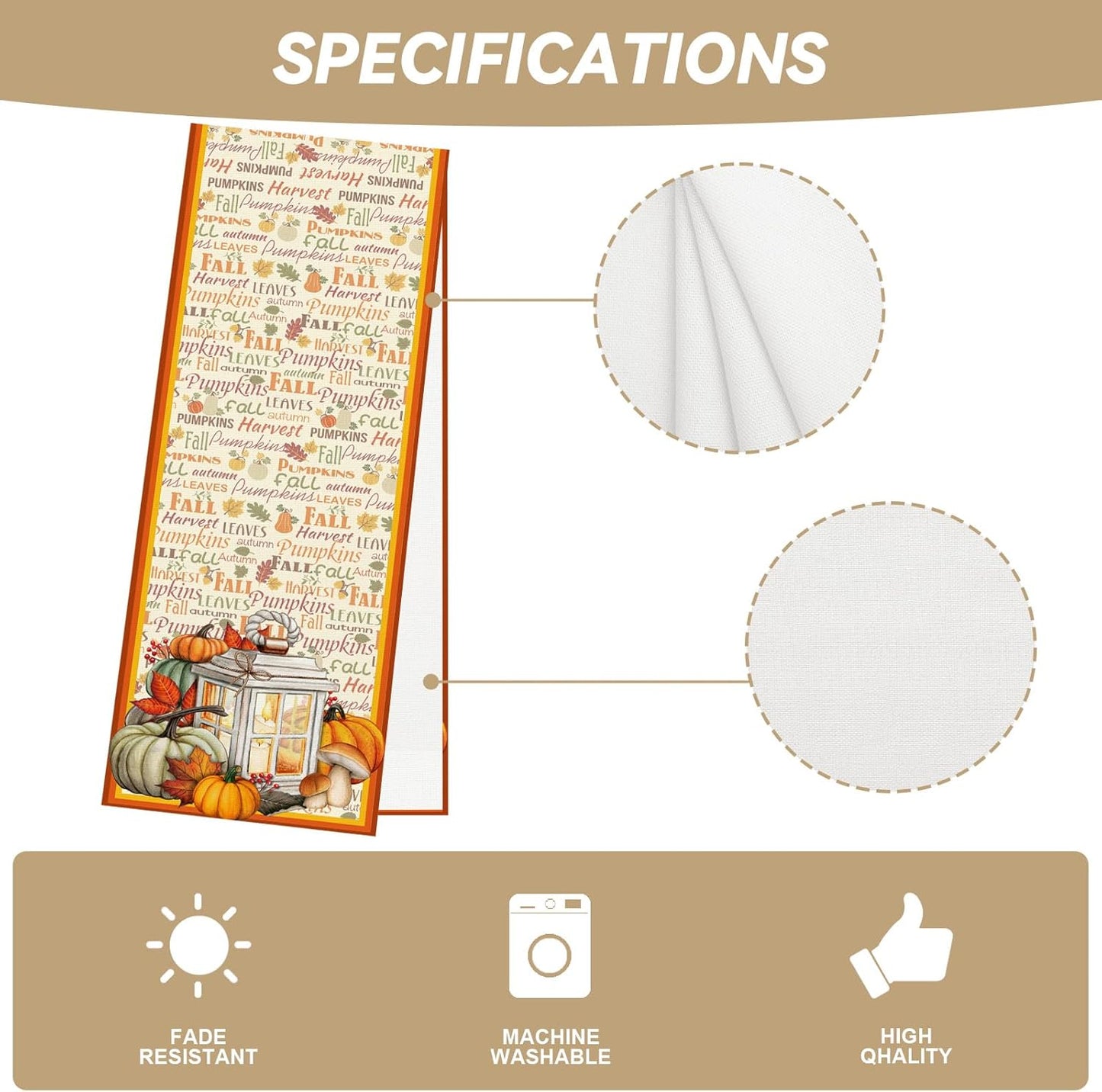Linen Fall Table Runner - 90 Inch Farmhouse Fall Leaves Pumpkin Decor for Autumn Thanksgiving Home Kitchen Dining Room