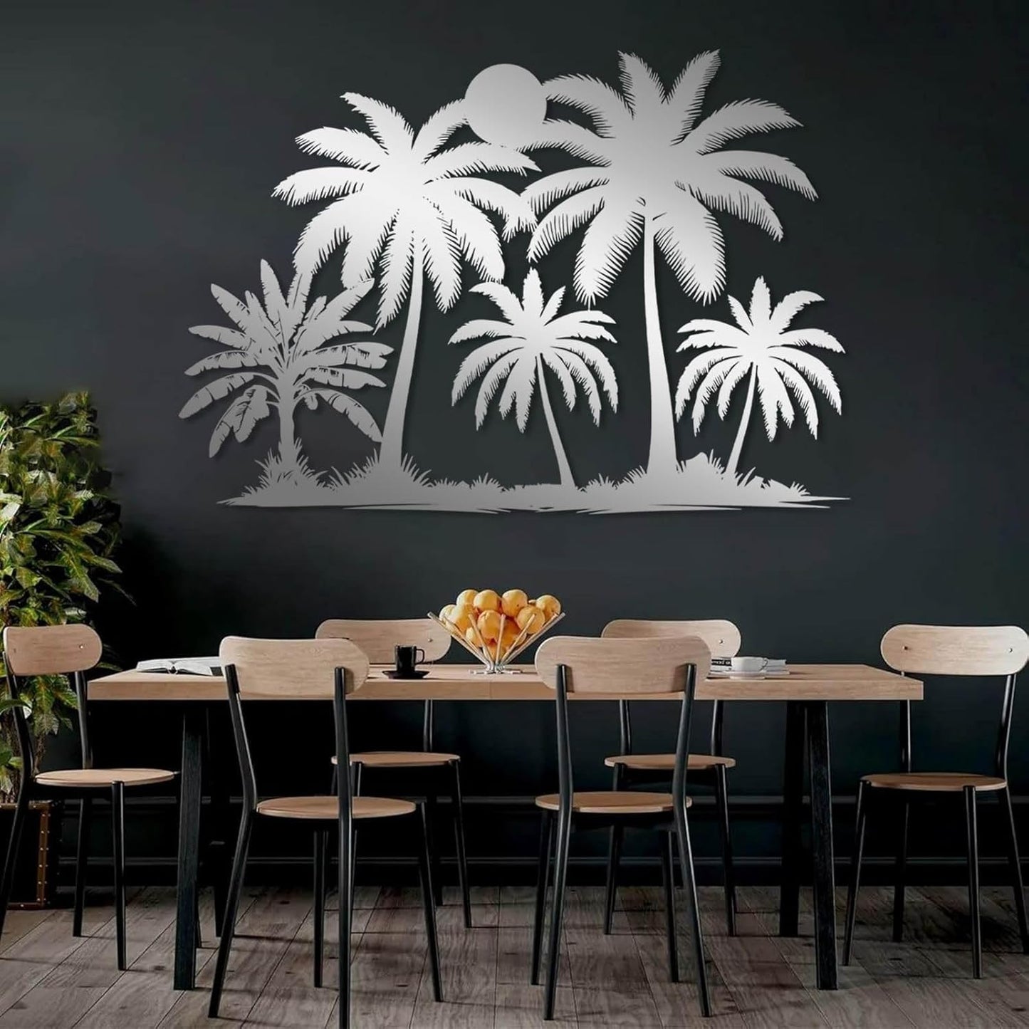 Tuglona Metal Palm Tree with Sunset Wall Decor, Tropical Palm Tree Metal Wall Art, Tropical Wall Decor, Sun Wall Art, Beach Wall Decoration, Coastal Trees Wall Hanging (Black, 24"x16"/60x42cm)