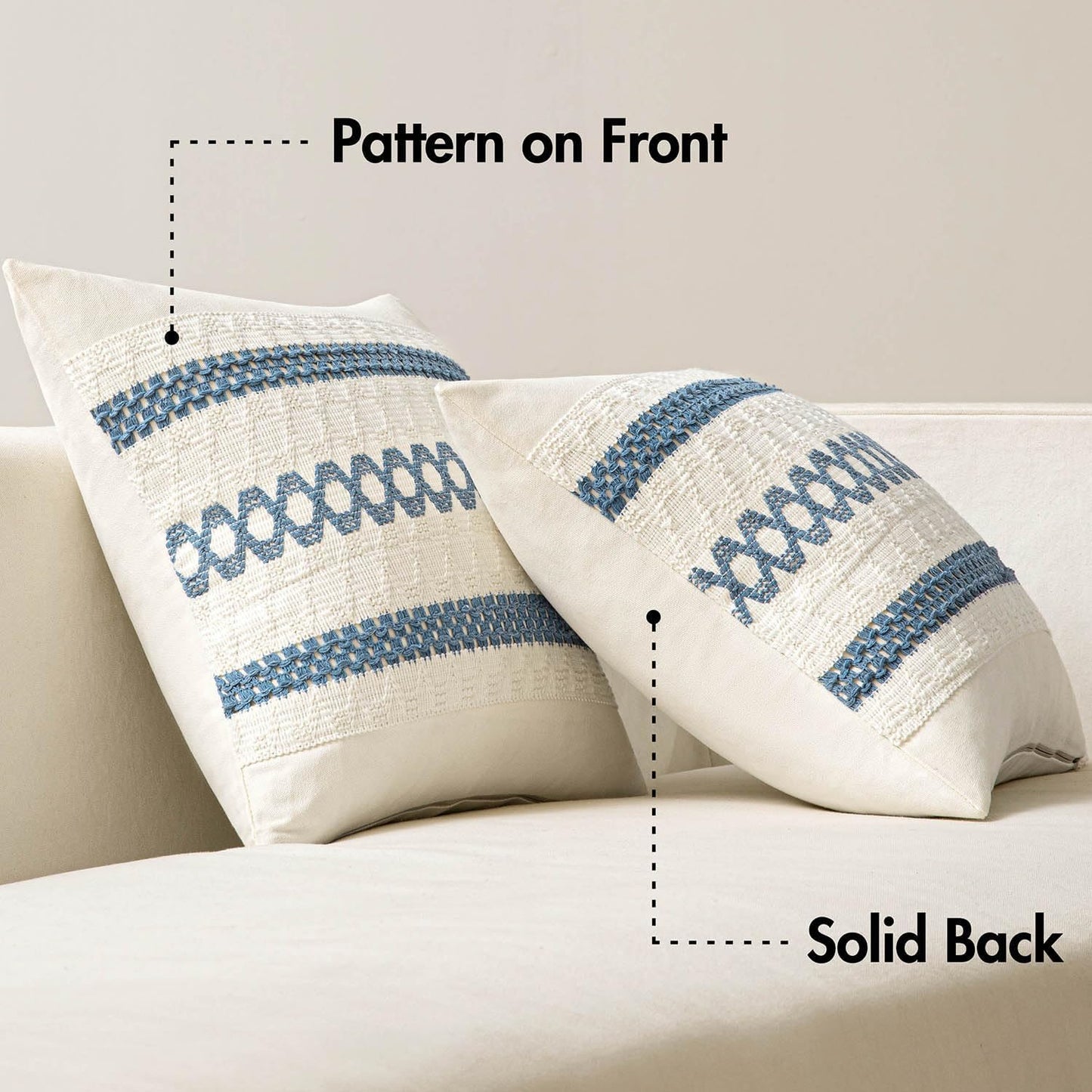 MIULEE Set of 2 Coastal Blue Boho Decorative Pillow Covers 18x18 Inch Farmhouse Rustic Couch Throw Pillows Modern Summer Cotton Cushion Covers Retro Cute Macrame Woven Home Decor for Bed Sofa Chair