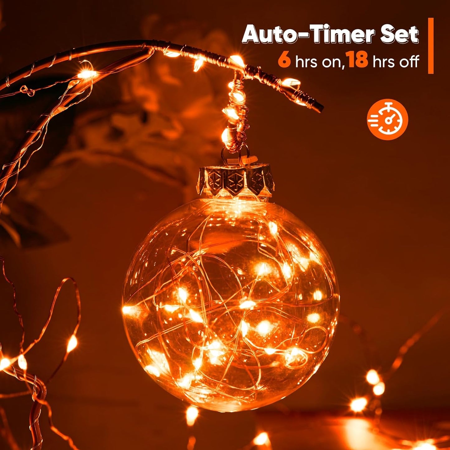 2 Pack 32.8 Ft. Battery Operated Outdoor String Lights with Remote & Timer, LED Orange Fairy Lights, Waterproof Twinkle Lights for Bedroom, Dorm, Mason Jar, Wedding, Party, Christmas