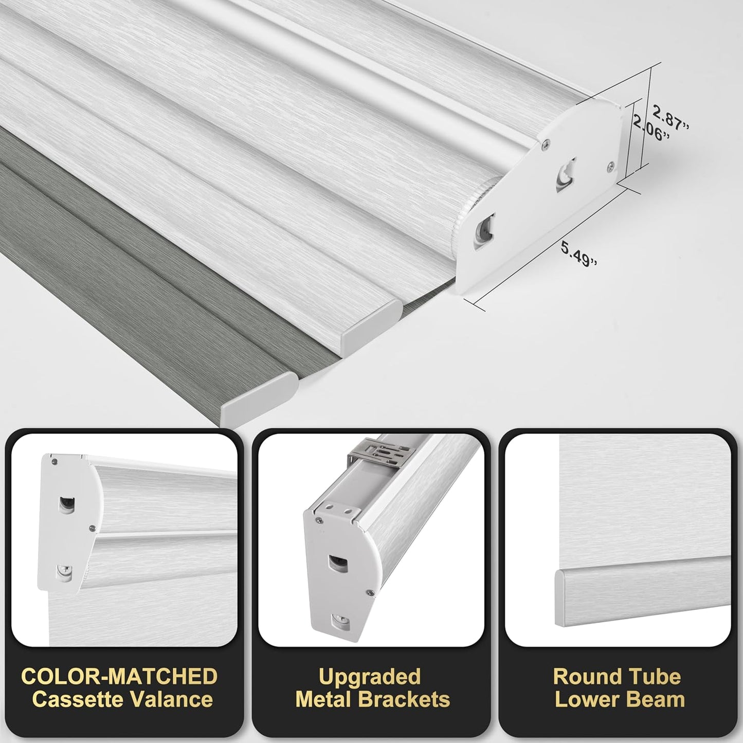 BERISSA Cordless Dual Roller Shades with Cassette Valance, Double Window Shades Blackout and Light Filtering, Day and Night for Home Office Door. Grey and White. 74 W x 56" H