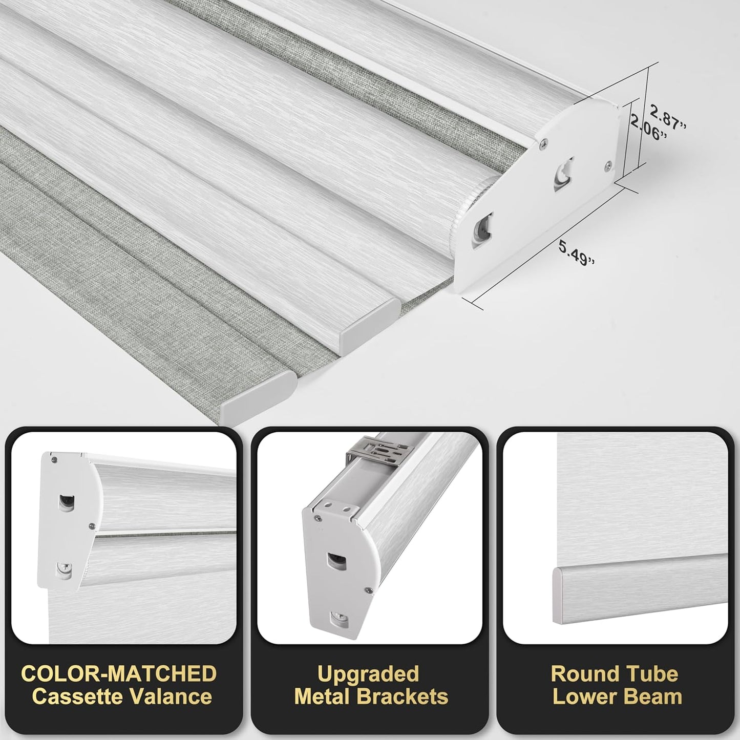 BERISSA Cordless Dual Roller Shades with Cassette Valance,Double Window Shades Blackout and Light Filtering Shades,Day and Night Roller Shades for Home Office Door.Linen Grey and White.28 W x 86" H