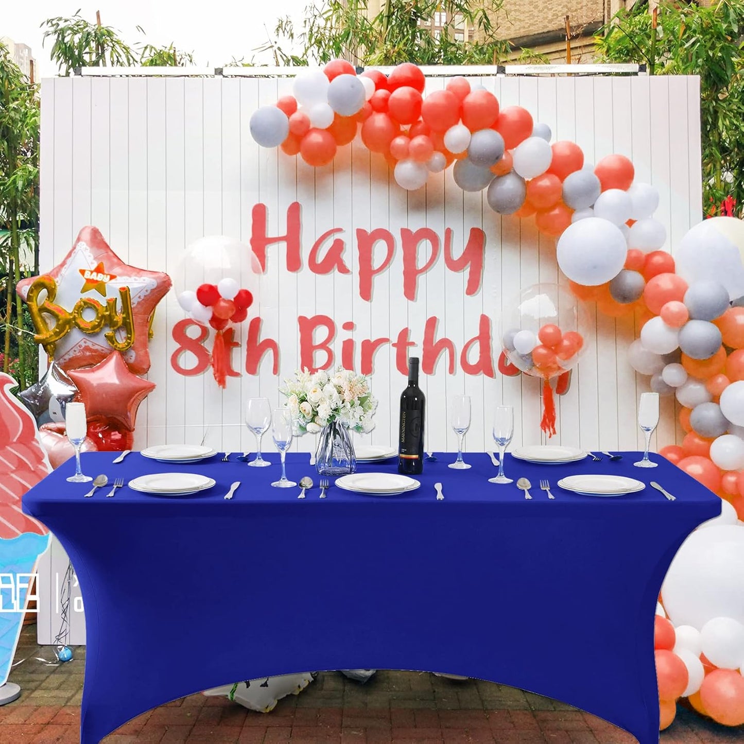 SuperO Waterproof Spandex Table Cover for 6FT Table Universal Fitted Stretch Tablecloth for Party, Banquet, Wedding and Events-Royal Blue