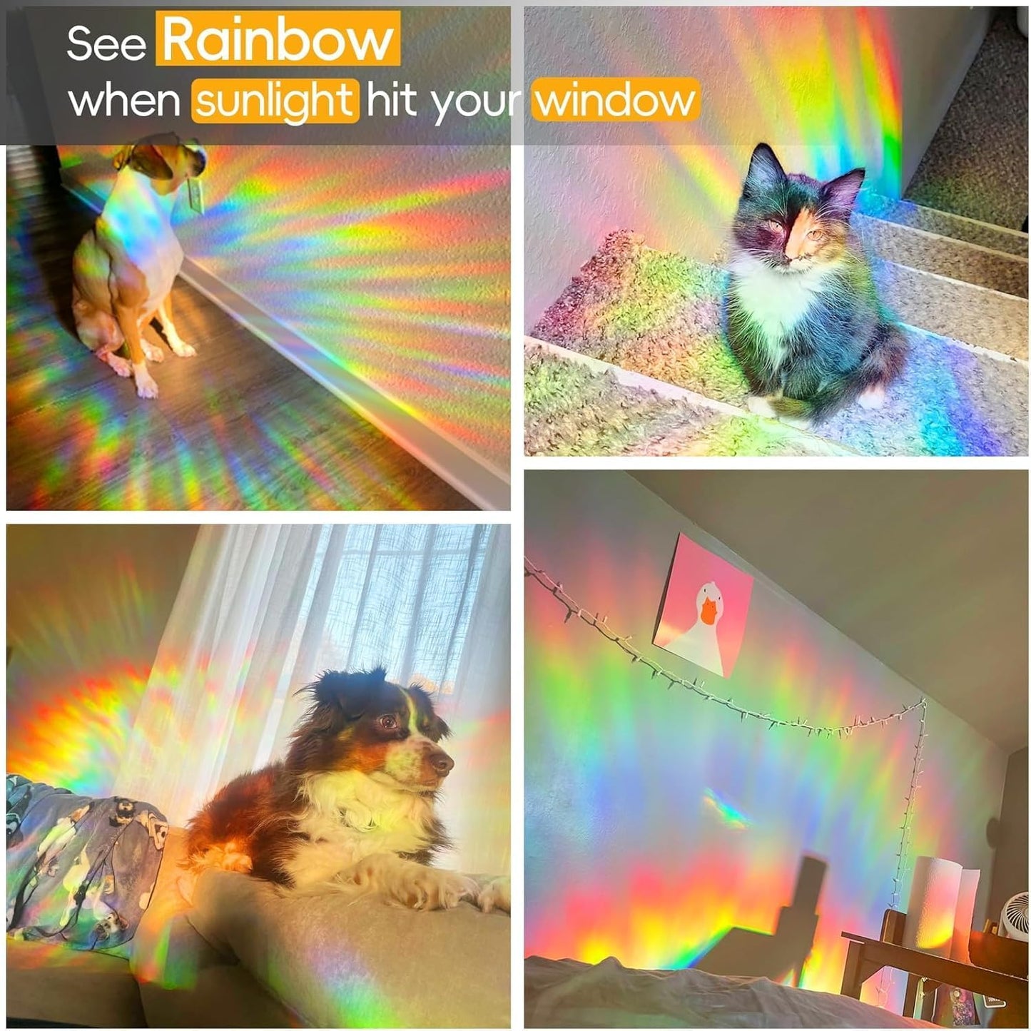 Rainbow Window Privacy Film Decorative, 3D Decals Stained Glass Clings, Static Cling Sticker, Suncatcher Windows Cover Tint for Home, 29.5 inch x 78.7 Inch