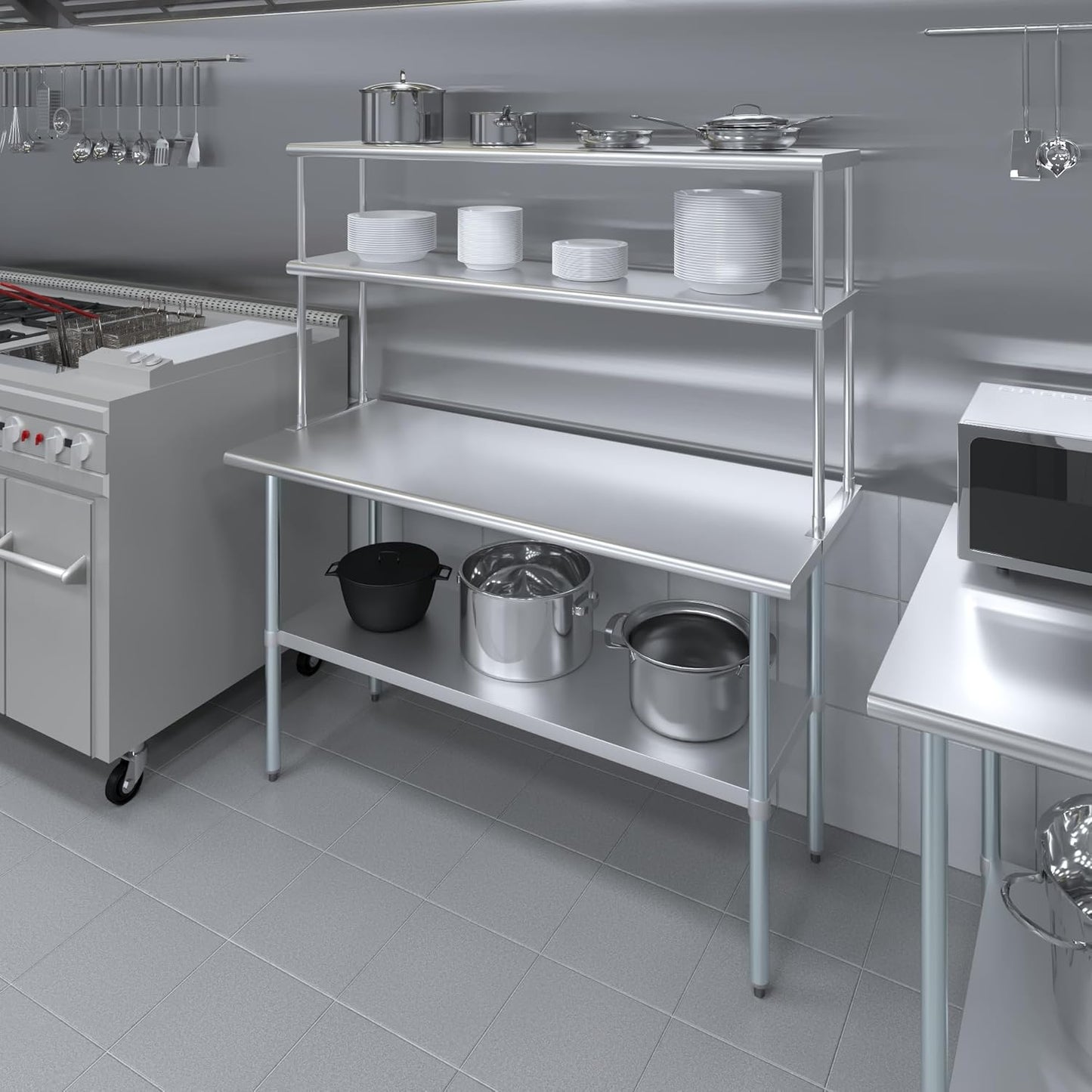 AmGood Double OverShelf Stainless Steel NSF - Many (60" Long x 14" Deep)