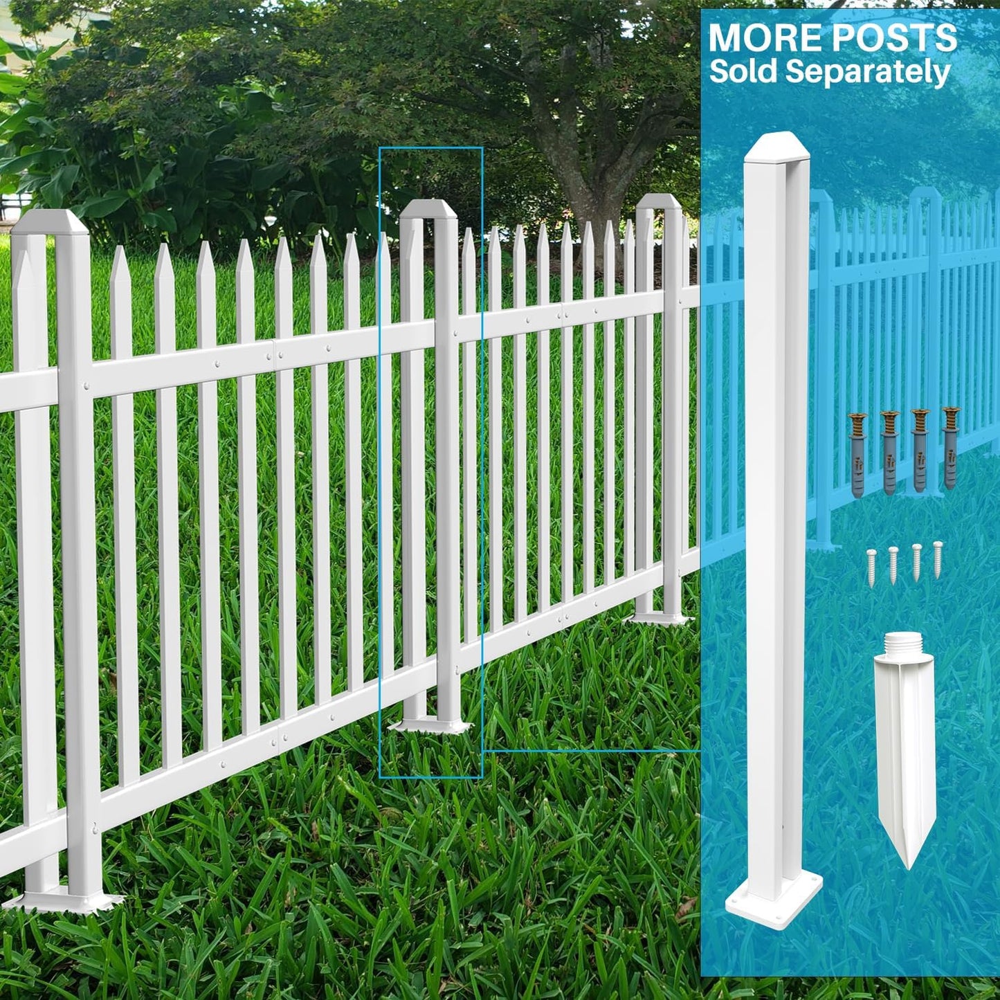 Patio 5 Sets Vinyl Picket Fence Panels 30" H x 84" W White PVC Decorative Fence for Front Yard Porch Patio Deck Pool Air Conditioner Fence Safety Dog Fence (34 Pickets, Straight)