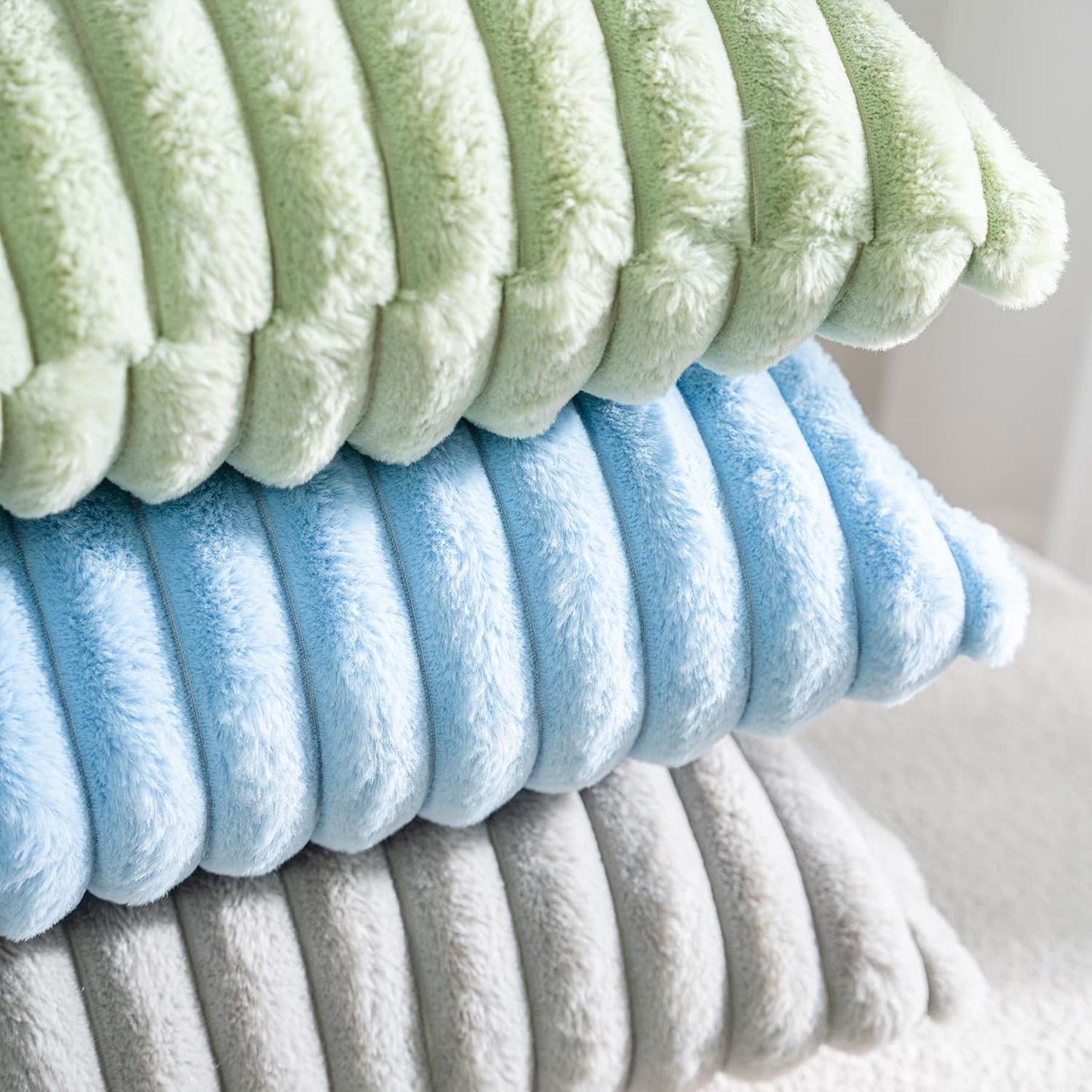 DEELAND Pack of 2,Double-Sided Faux Fur Plush Decorative Throw Pillow Covers Fuzzy Striped Soft Pillowcase Cushion Covers for Sofa Couch Bedroom Lightgrey 16x16 inch
