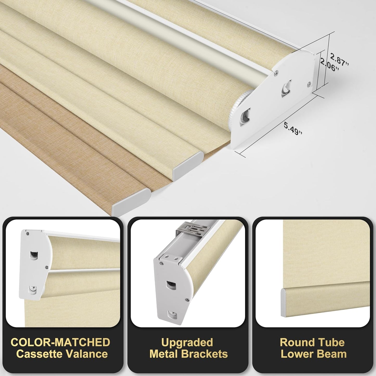 BERISSA Cordless Dual Roller Shades with Cassette Valance,Double Window Shades Blackout and Light Filtering Shades,Day and Night Roller Shades for Home Office Door.Linen Beige.76 W x 36" H