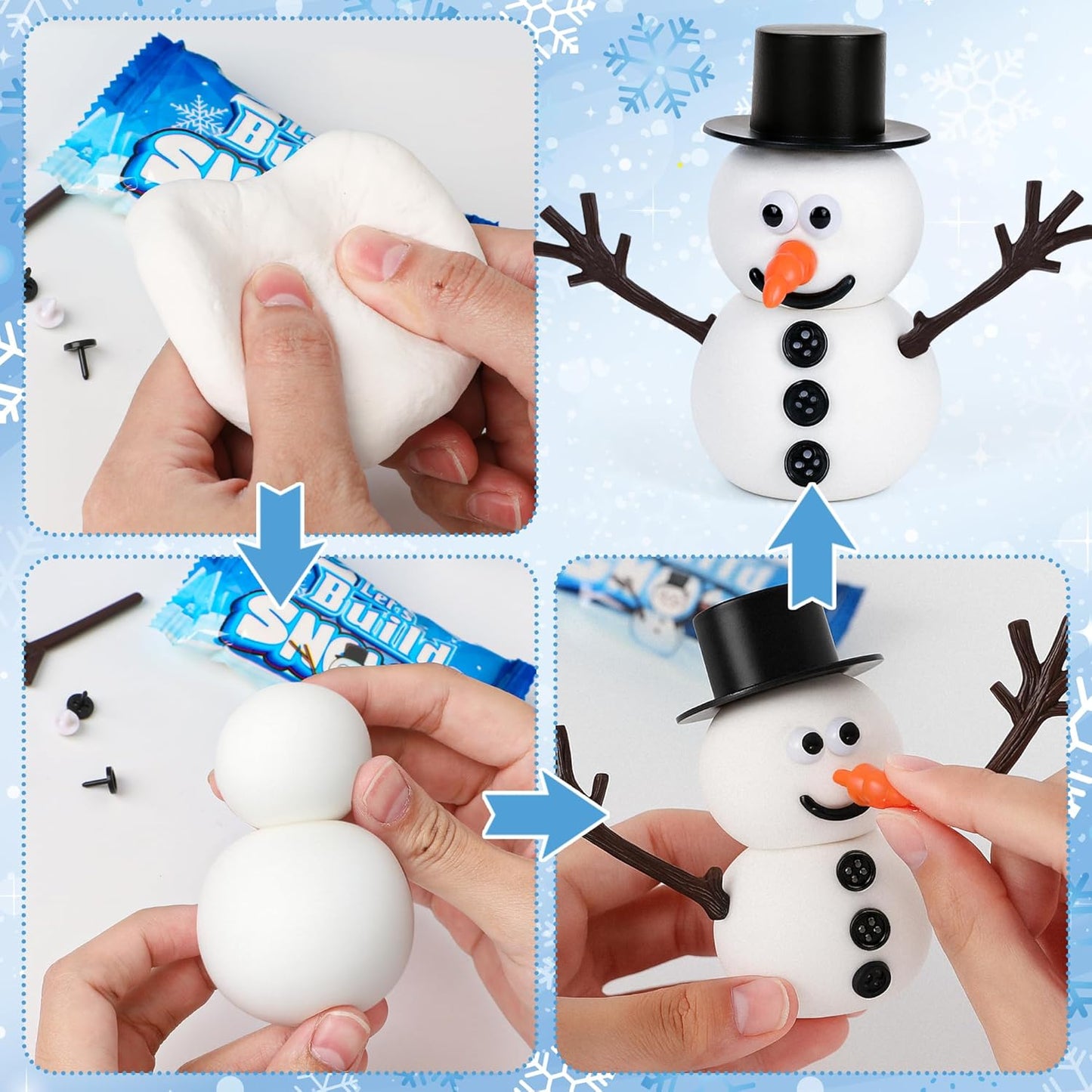 12 Pack Build a Snowman Indoor Decor, Christmas Crafts, Snowman Making Kit for Kid, Christmas Stocking Stuffers for Girls, Boys, Creative Kids Air Dry Modeling Clay for Holiday Activities