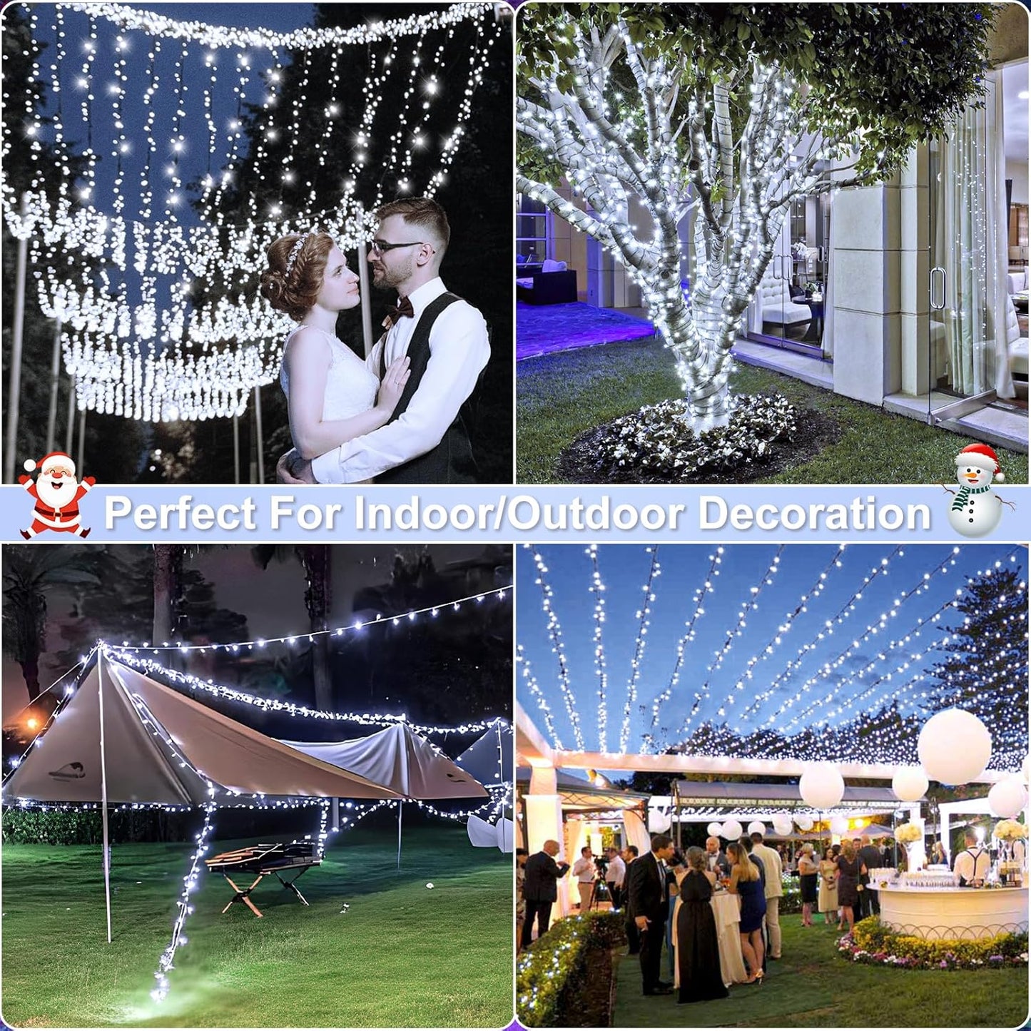 100FT 300 LED Christmas Lights Outdoor, White Christmas Tree Lights with 8 Modes Waterproof, Plug in Connectable String Twinkle Light Green Wire for Patio Yard Wedding Party Decorations