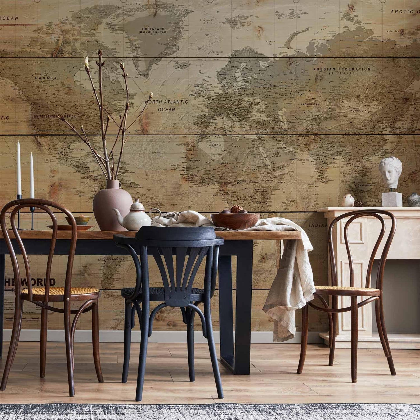 artgeist Wall Mural World Map 154x110 in - XXL Peel and Stick Self-Adhesive Wallpaper Removable Large Sticker Foil Wall Decor Print Picture Image Design Map of The World k-A-0218-a-a