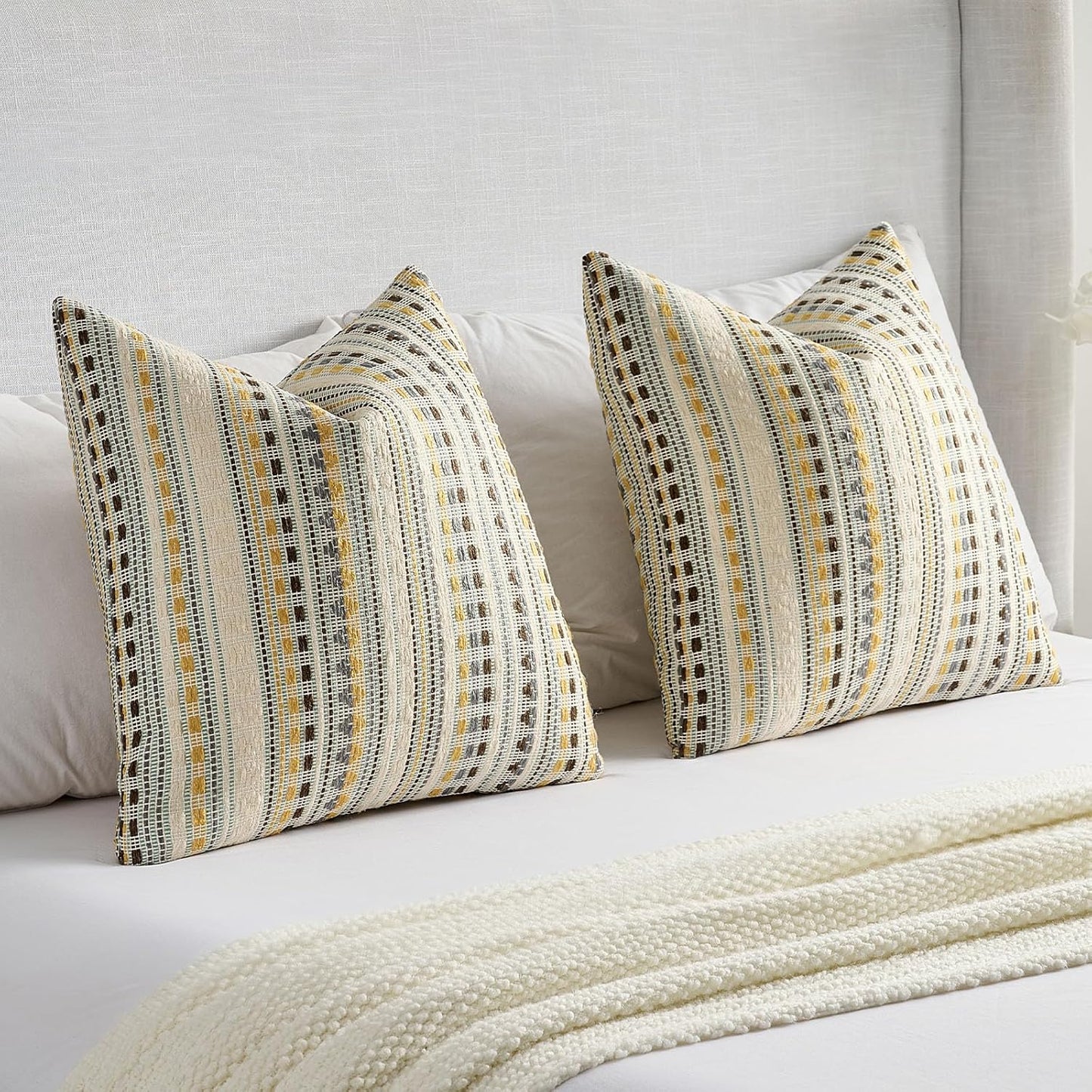 FUTEI Yellow Grey Decorative Throw Pillow Covers 12x20 Inch Set of 2,Soft Cozy Chenille Jacquard Textured Pillow Case,Boho Home Decor for Couch Bed Living Room