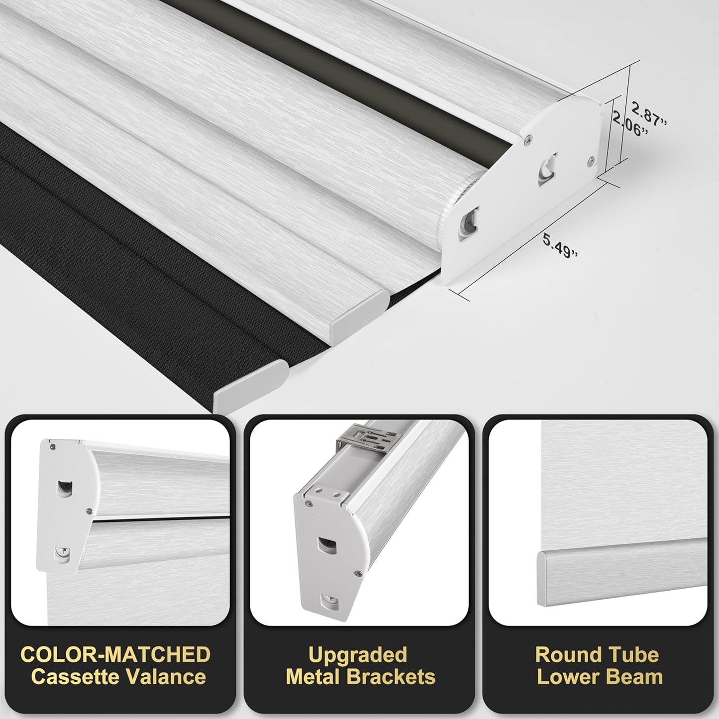 BERISSA Cordless Dual Roller Shades with Cassette Valance, Double Window Shades - Blackout and Light Filtering, Day and Night for Home Office Door. Linen Black and White. 64 W x 86" H