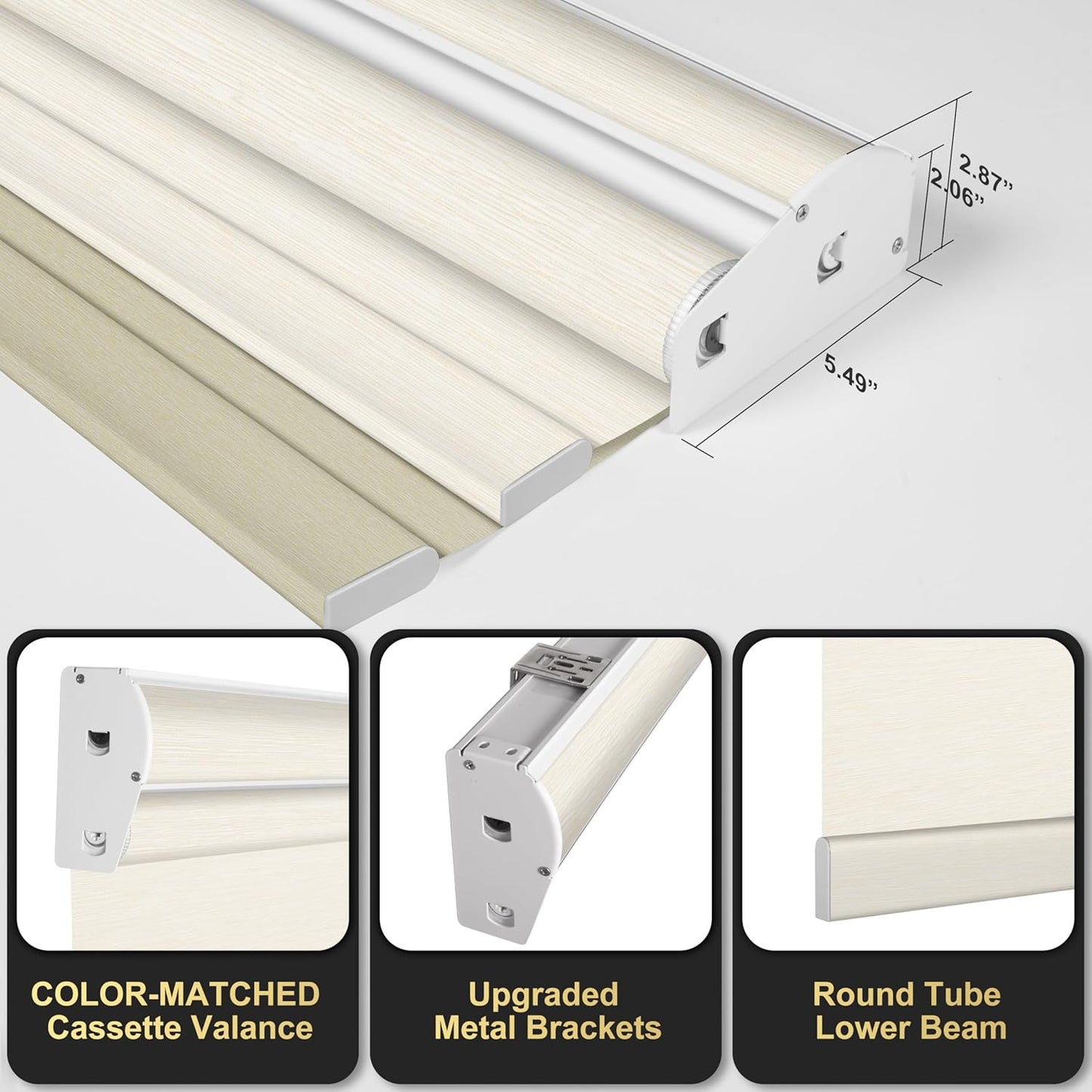 BERISSA Cordless Dual Roller Shades with Cassette Valance,Double Window Shades Blackout and Light Filtering Shades,Day and Night Roller Shades for Home Office Door.Striped Jacquard Beige.49 W x 72" H
