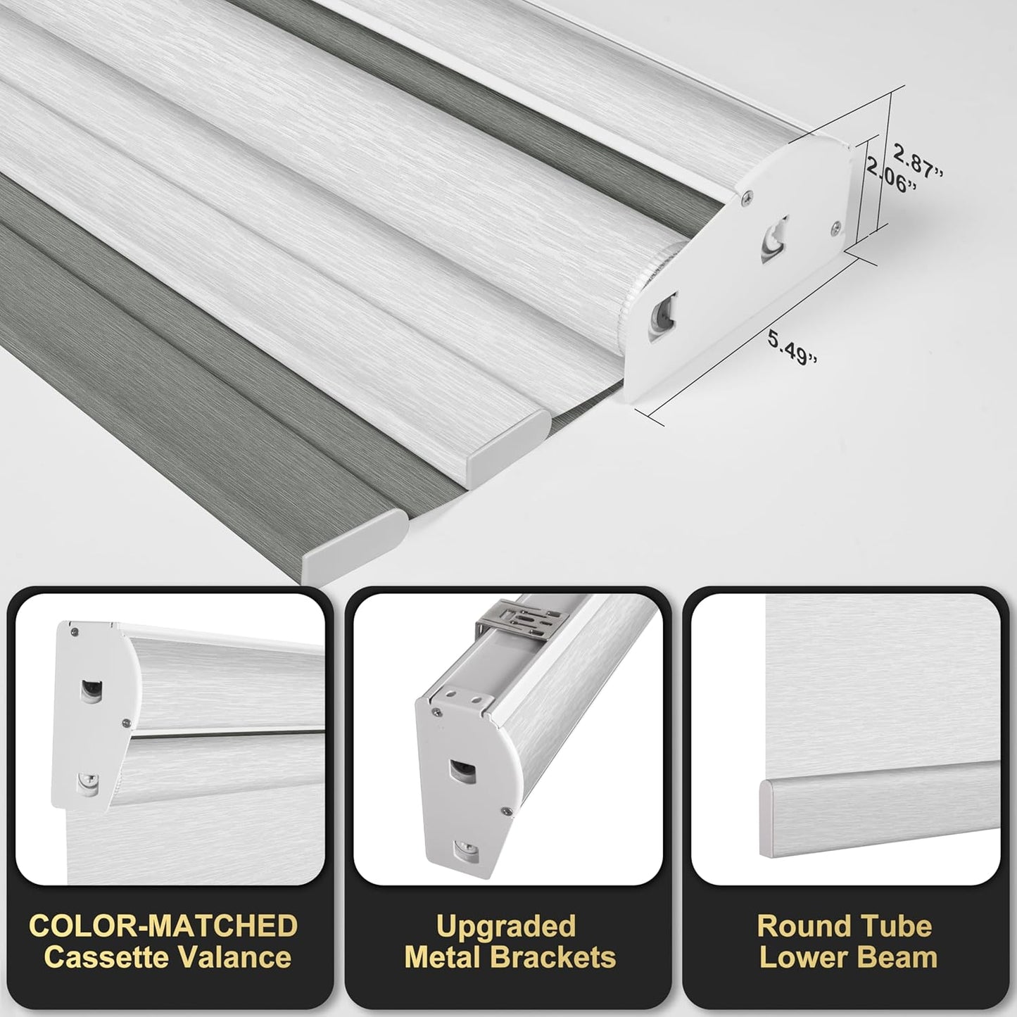 BERISSA Cordless Dual Roller Shades With Cassette Valance, Blackout and Light Filtering, Day and Night for Home Office Door - Grey and White, 70 W x 48" H