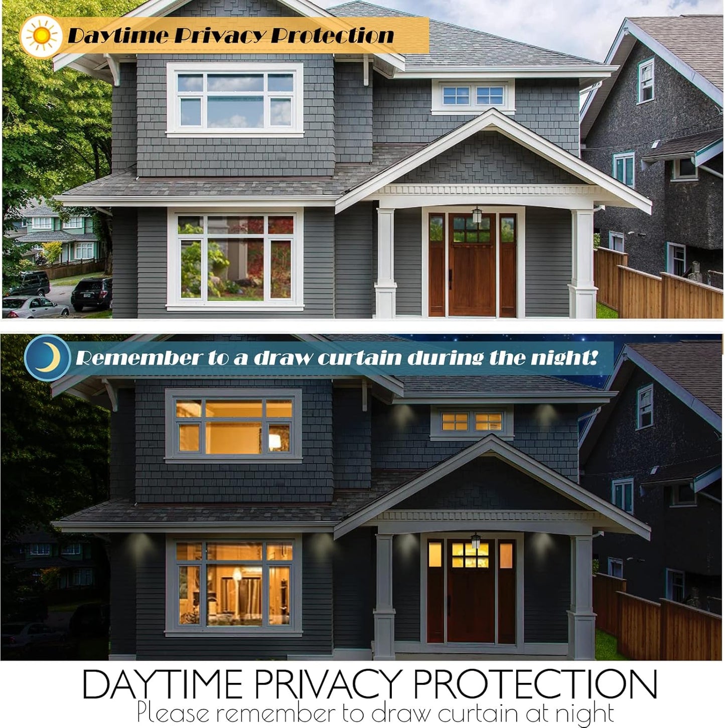 HIDBEA One Way Privacy Window Film, Daytime Mirror Reflective Heat Control UV Sun Blocking Non-Adhesive Static Cling Window Tint for Home and Office(Black-Silver, 55.1 Inch x 6.5 Feet)