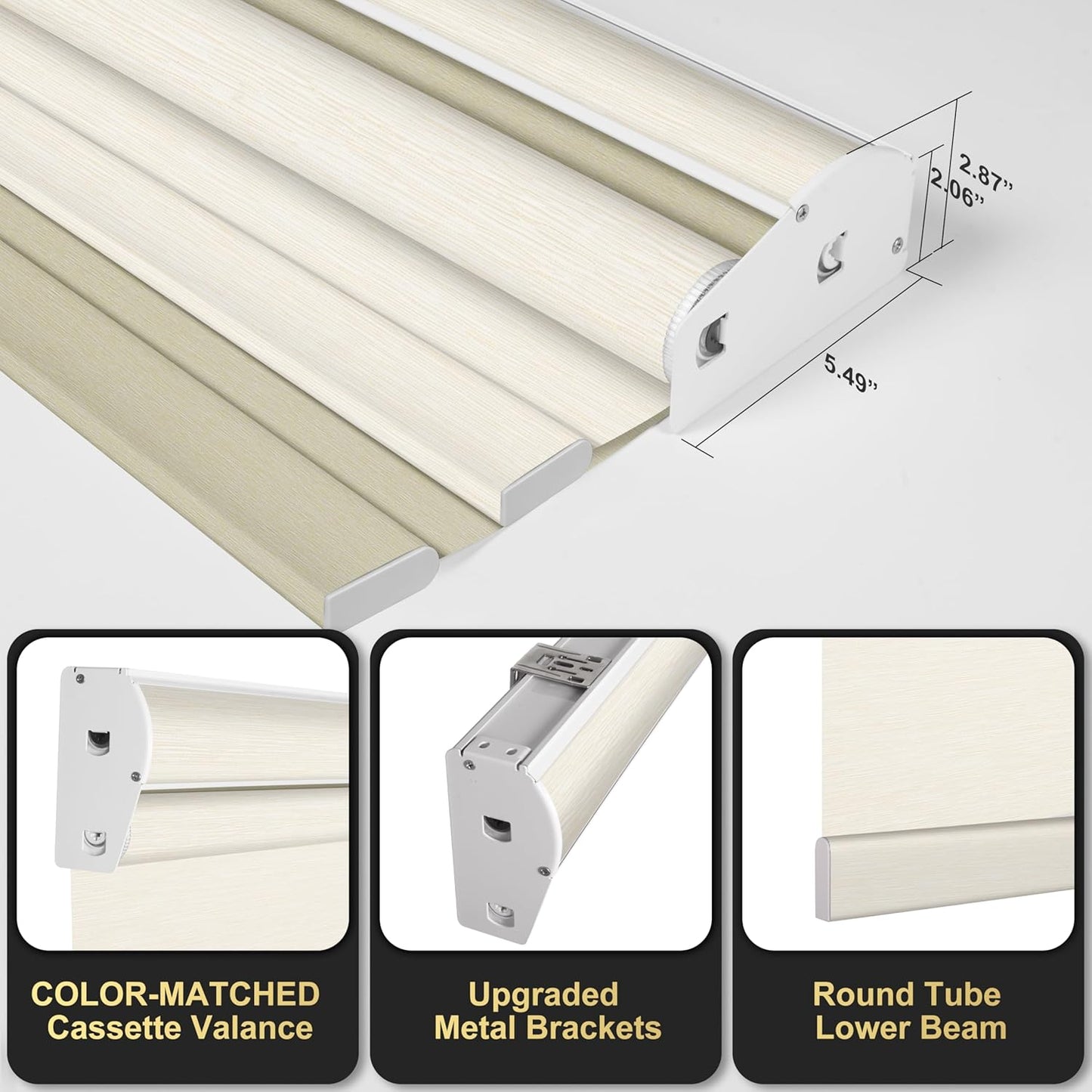 BERISSA Cordless Dual Roller Shades with Cassette Valance, Double Window Shades - Blackout and Light Filtering - Day and Night - Striped Jacquard Beige - 28 W x 48" H