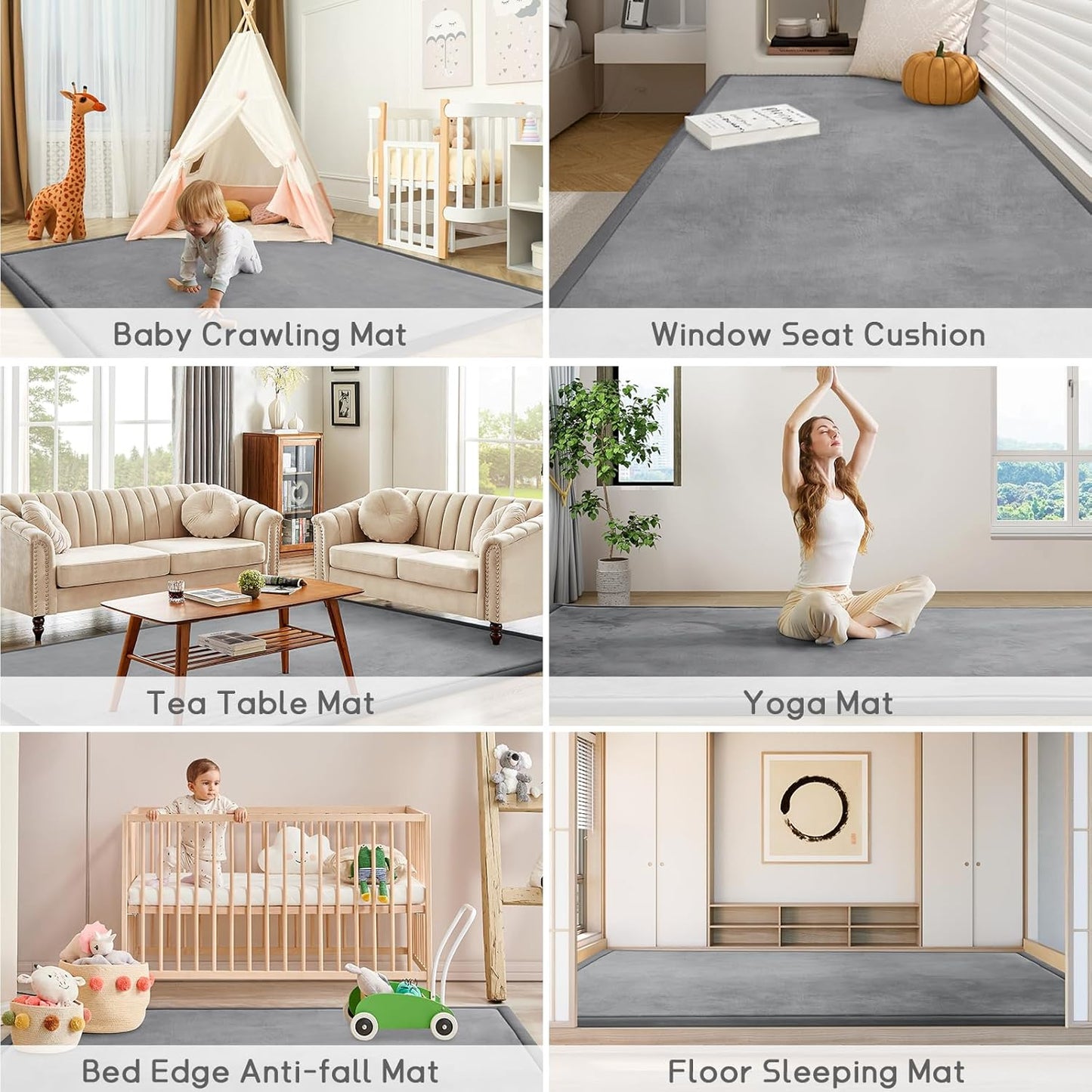 Baby Play Mat for Floor Tummy Time Nursery Rug Muscle Mat Area Rug Playroom Tatami 50 * 50" Memory Foam 1.3" Thick Crawling For Babies,Toddlers, Infants, Kids,Floor Mat(Grey)