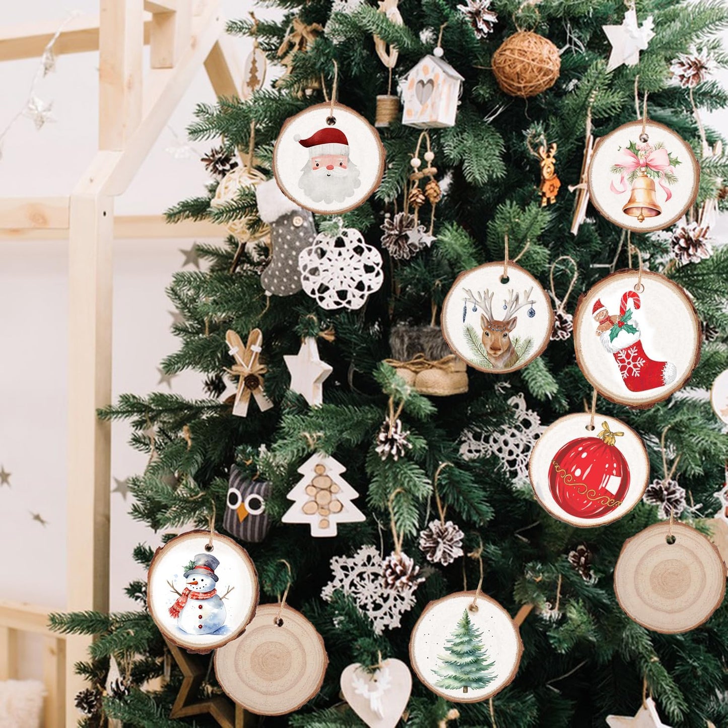 100 PCS 2.4-2.8 Inch Unfinished Wood Slices, Natural Wood Slices, Predrilled with Hole Wood Slice for DIY Arts Craft Christmas Ornaments