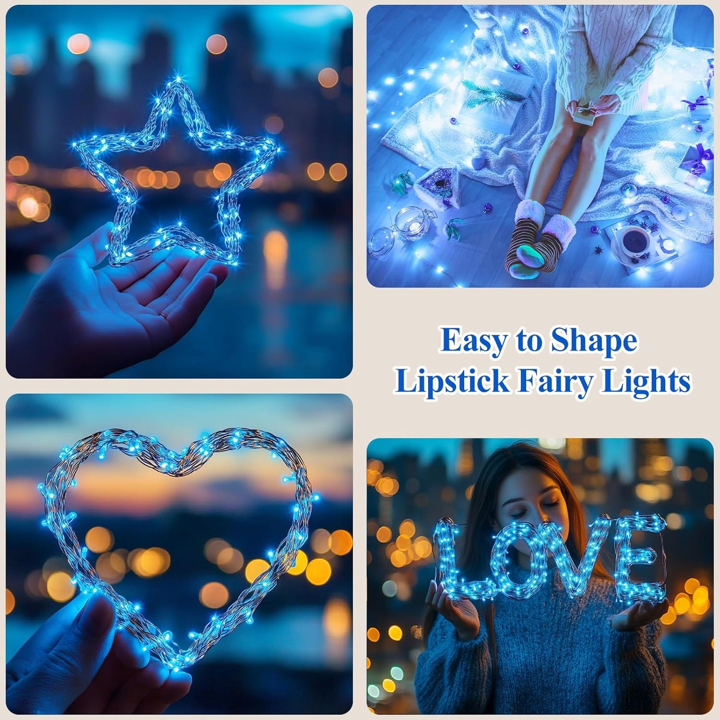 Lakumu LED String Lights Battery Operated, Twinkle Lights with Timer, Mini Rechargeable Fairy Lights for Bedroom, Christmas Decorations, Wedding, Vine, Centerpiece Table Decor (5M/16FT Blue)