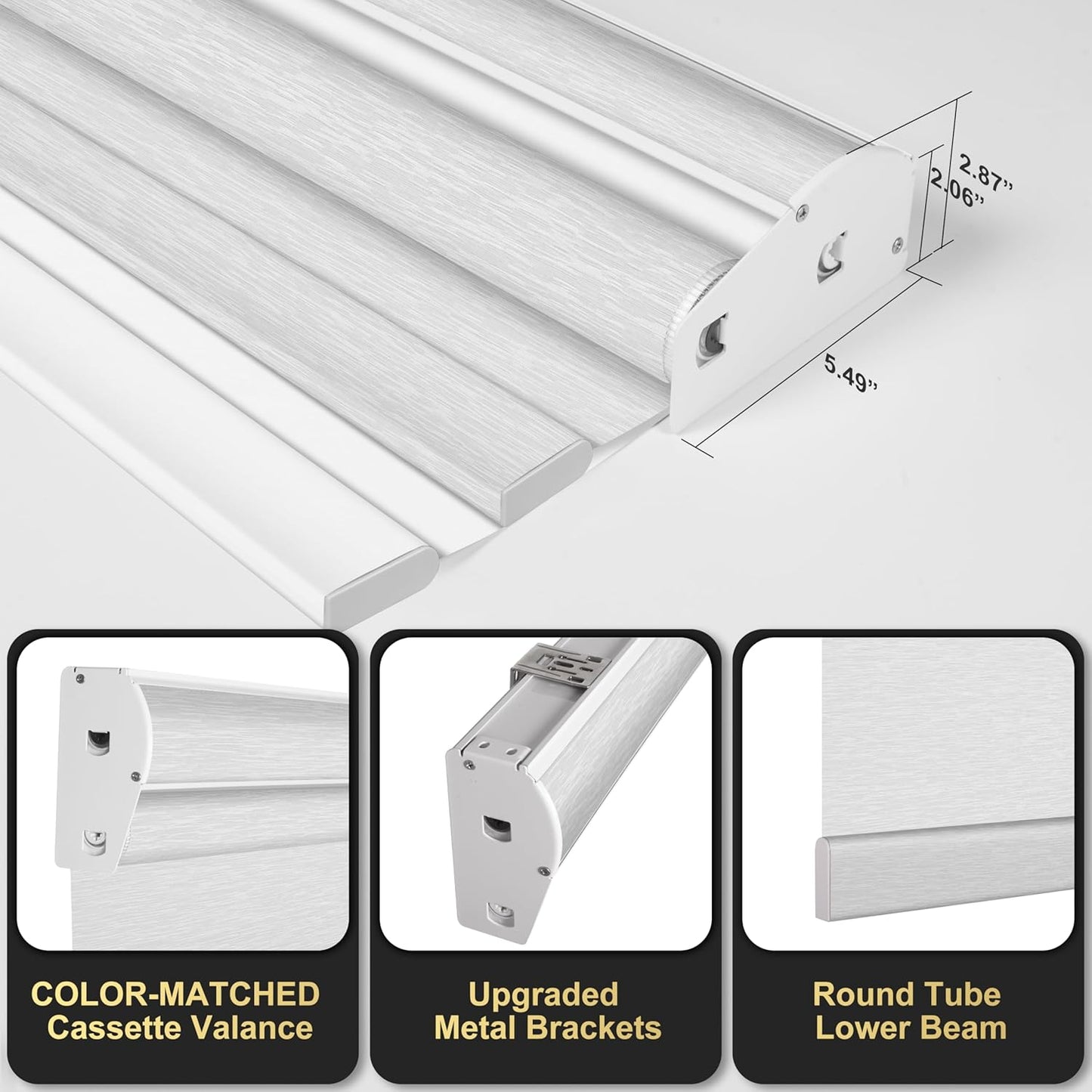 BERISSA Cordless Dual Roller Shades with Cassette Valance, Double Window Shades Blackout and Light Filtering, Day and Night for Home Office Door. Striped Jacquard White. 43 W x 72" H