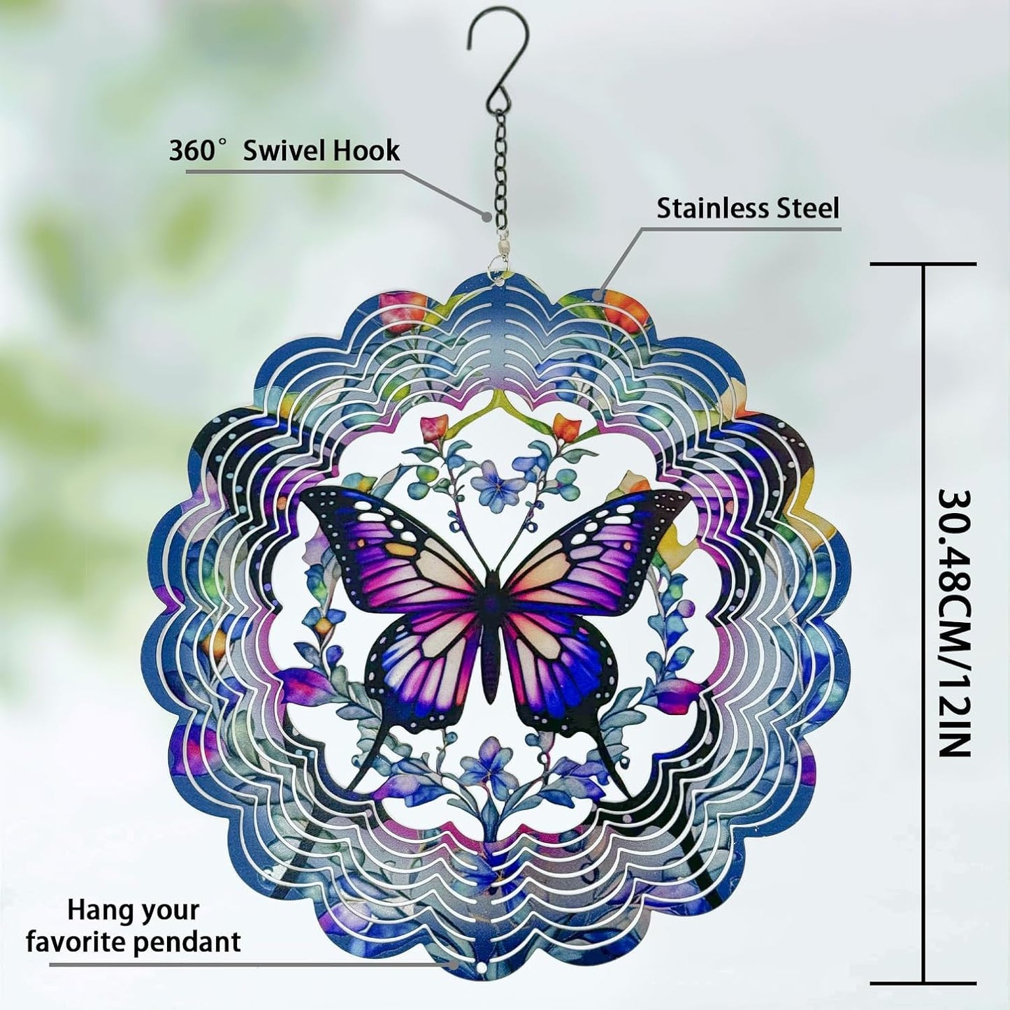 Wind Spinners Outdoor Butterfly Decorations - Birthday Gifts for Women Mom Grandma, Butterflies Hanging Wind Spinner 12 inch 3D Wind Sculptures for Garden Decor for Outside, Patio, Yard, Outdoor