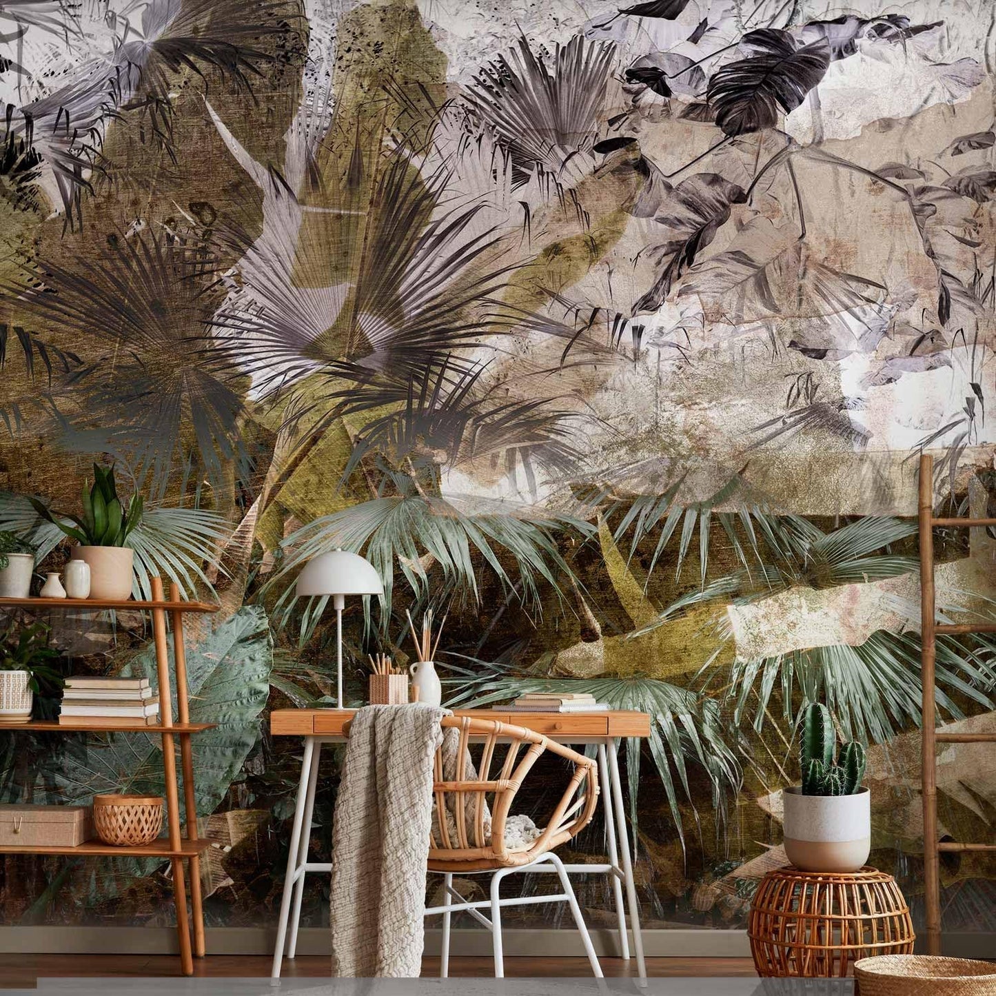 artgeist Wall Mural Tropical Leaves 197x138 in - XXL Non-Woven Wallpaper Fleece Wall Decor Photo Print Picture Image Design Jungle Nature Palm Leaves Like Painted b-C-0789-a-a