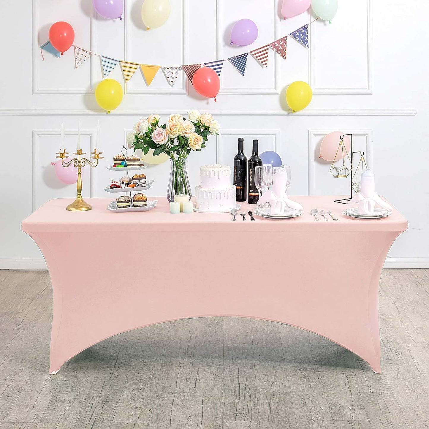 2Pack Spandex Table Cover for 8FT or 4ft or 6ft Table Universal Fitted Stretch Tablecloth for Party, Banquet, Wedding and Events-Blush Pink