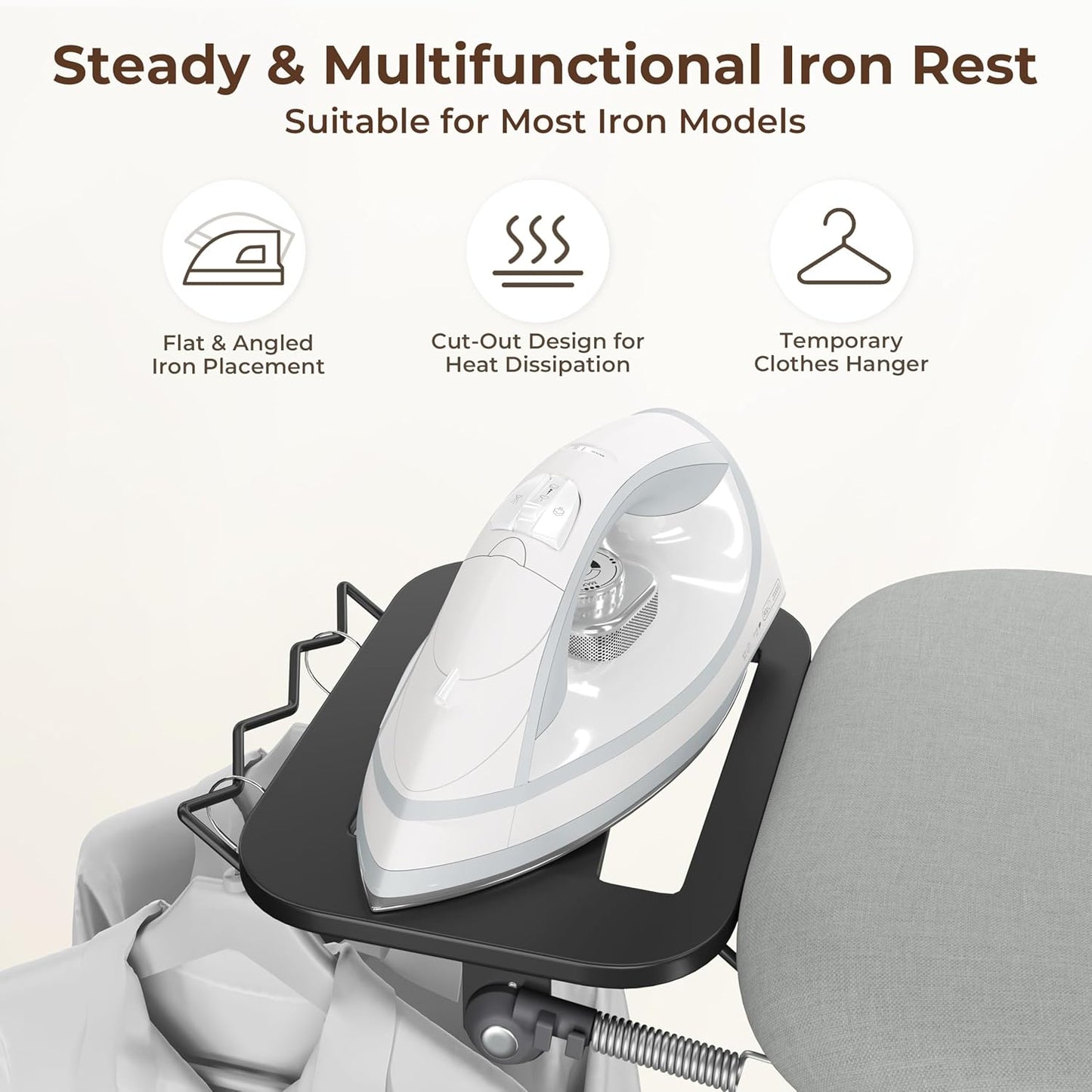 Yaheetech Ironing Board, Compact Iron Board with Cord Holder, Steam Iron Rest and Bottom Storage Tray, 9 Adjustable Heights & 3 Layer Cover, Folding Heavy Duty Ironing Board 52X14, Gray