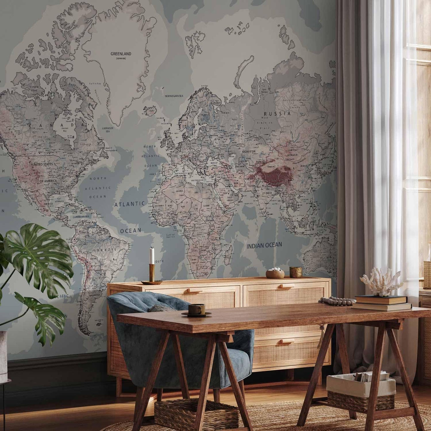 artgeist Wall Mural World Map 116x83 in - XXL Peel and Stick Self-Adhesive Wallpaper Removable Large Sticker Foil Wall Decor Print Picture Image Design Map of The World k-A-0061-a-c