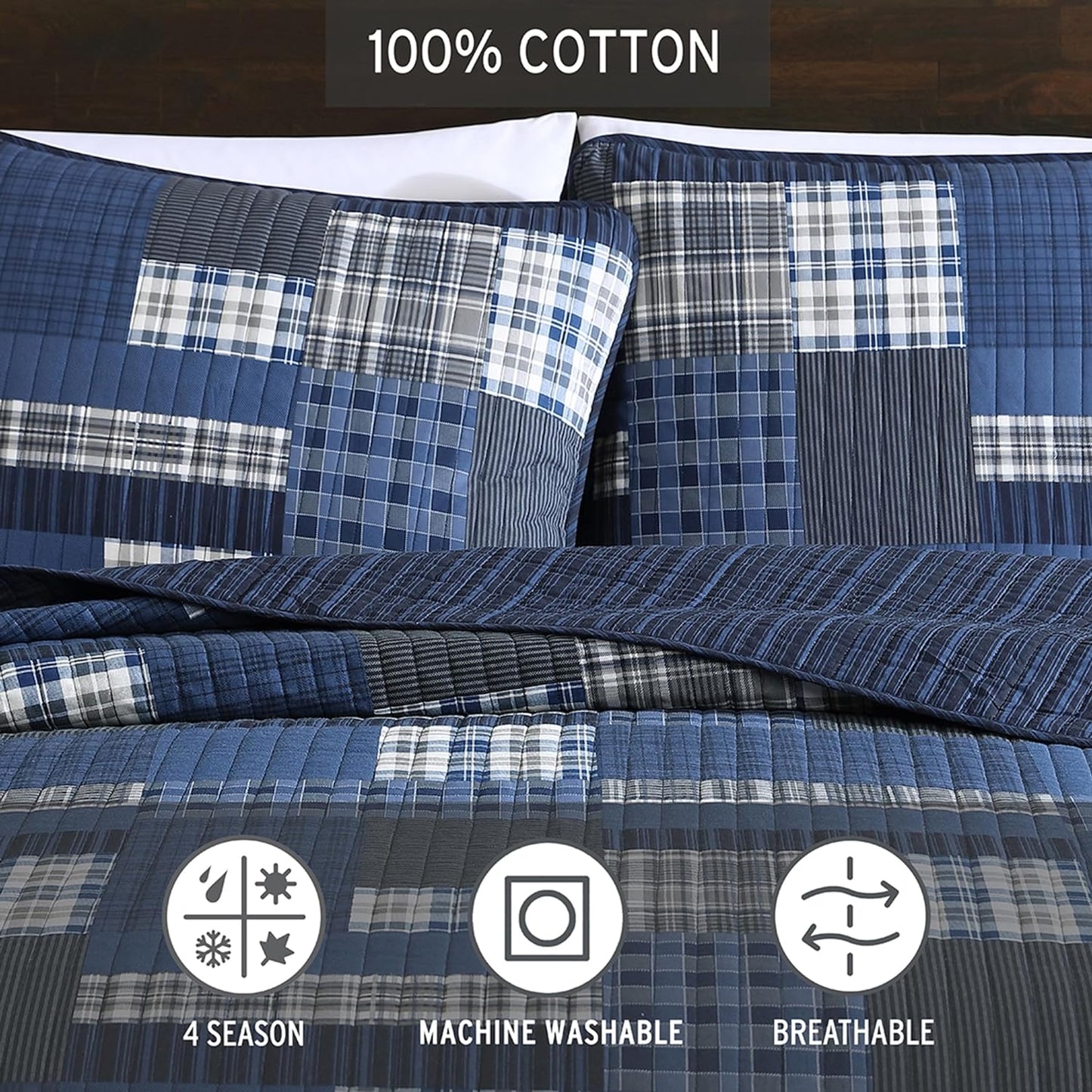 Eddie Bauer - Twin Quilt Set, Reversible Cotton Bedding with Matching Sham, Lightweight Home Decor for All Seasons (Eastmont Navy, Twin)
